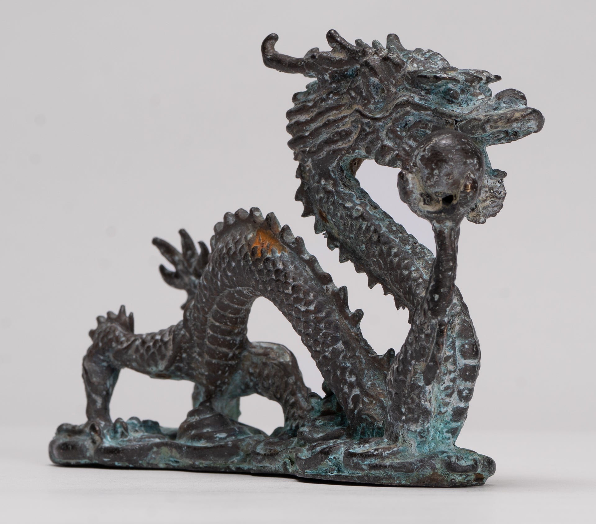 Antique Chinese Style Bronze Chinese Dragon Statue - 14cm/6" (Length)