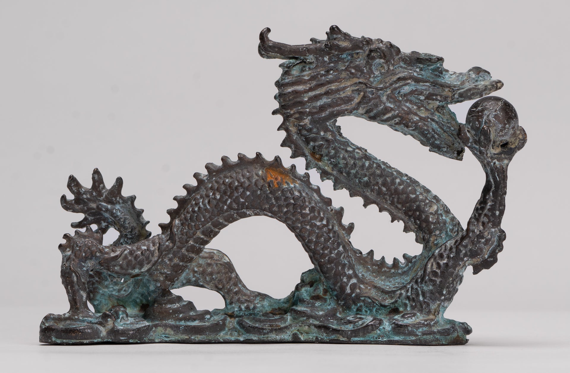 Antique Chinese Style Bronze Chinese Dragon Statue - 14cm/6" (Length)