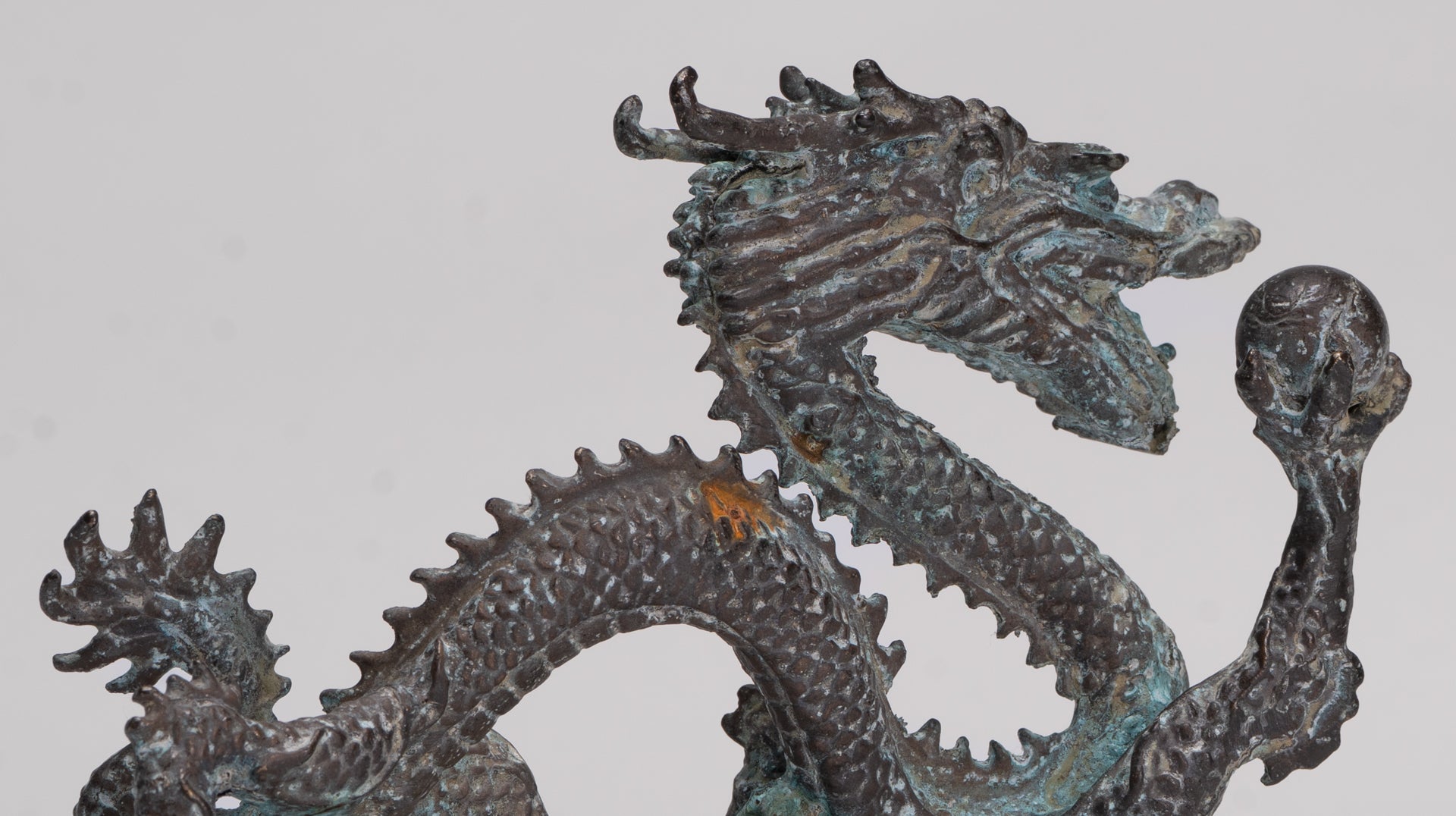 Antique Chinese Style Bronze Chinese Dragon Statue - 14cm/6" (Length)