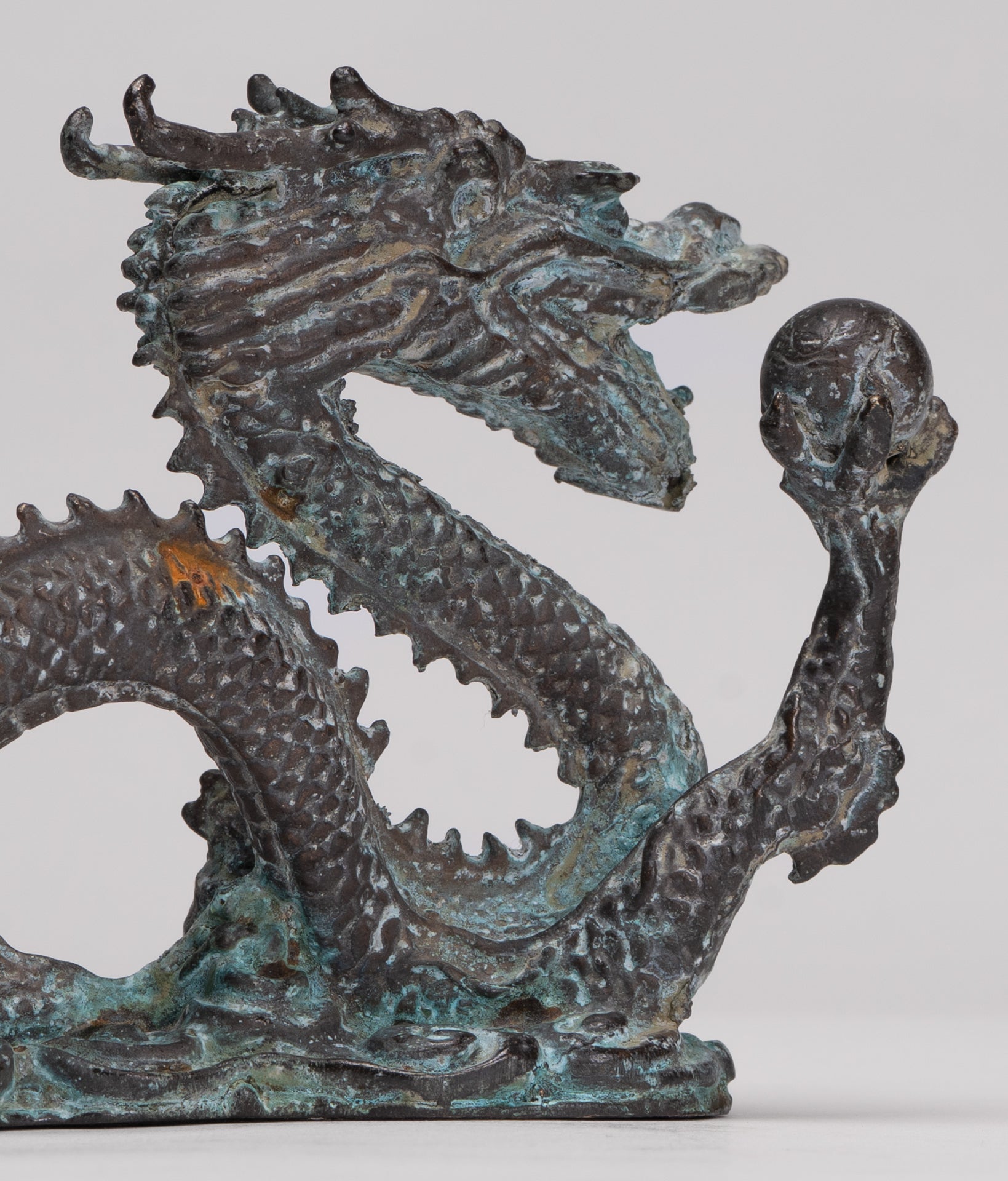 Antique Chinese Style Bronze Chinese Dragon Statue - 14cm/6" (Length)