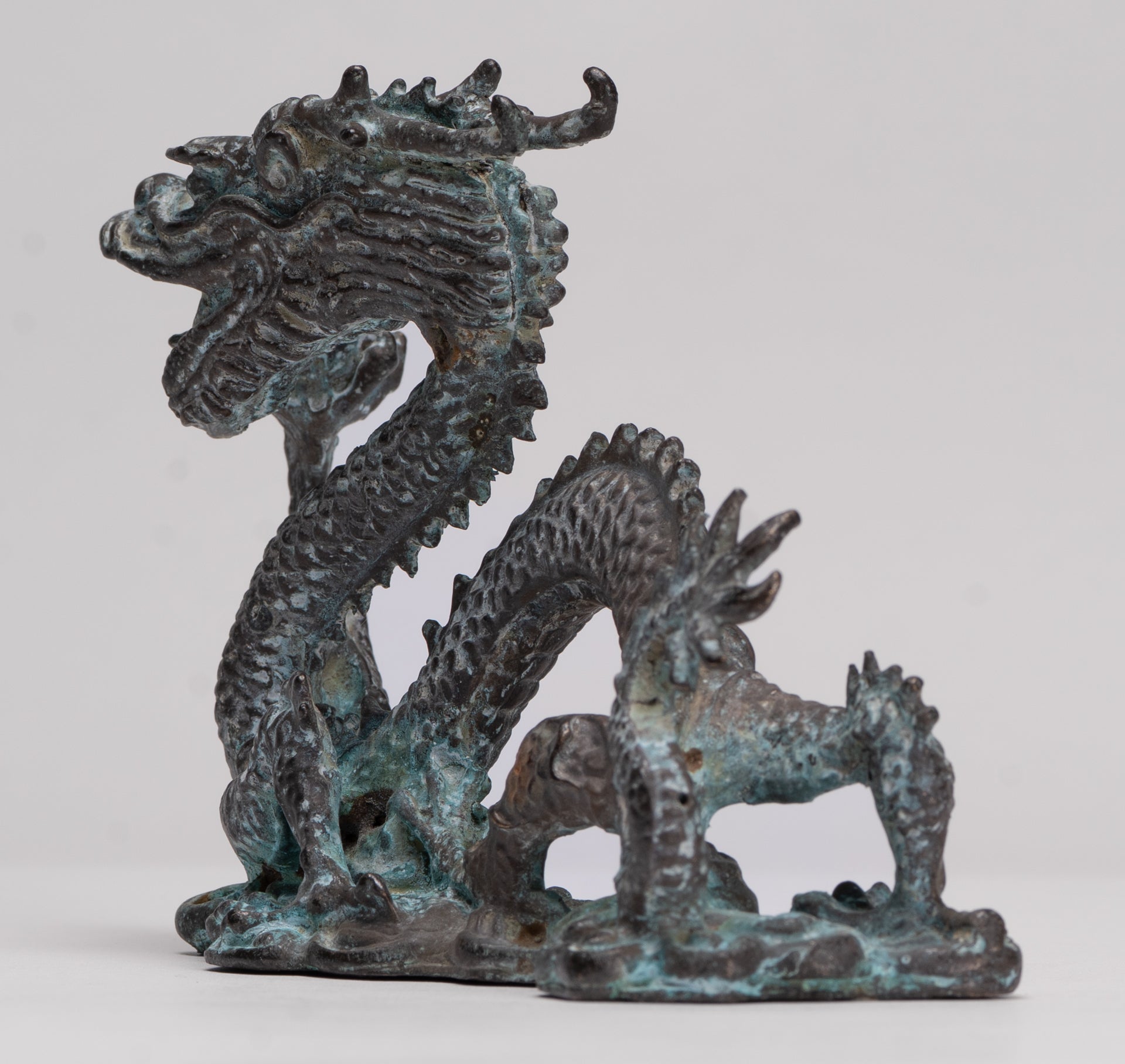 Antique Chinese Style Bronze Chinese Dragon Statue - 14cm/6" (Length)
