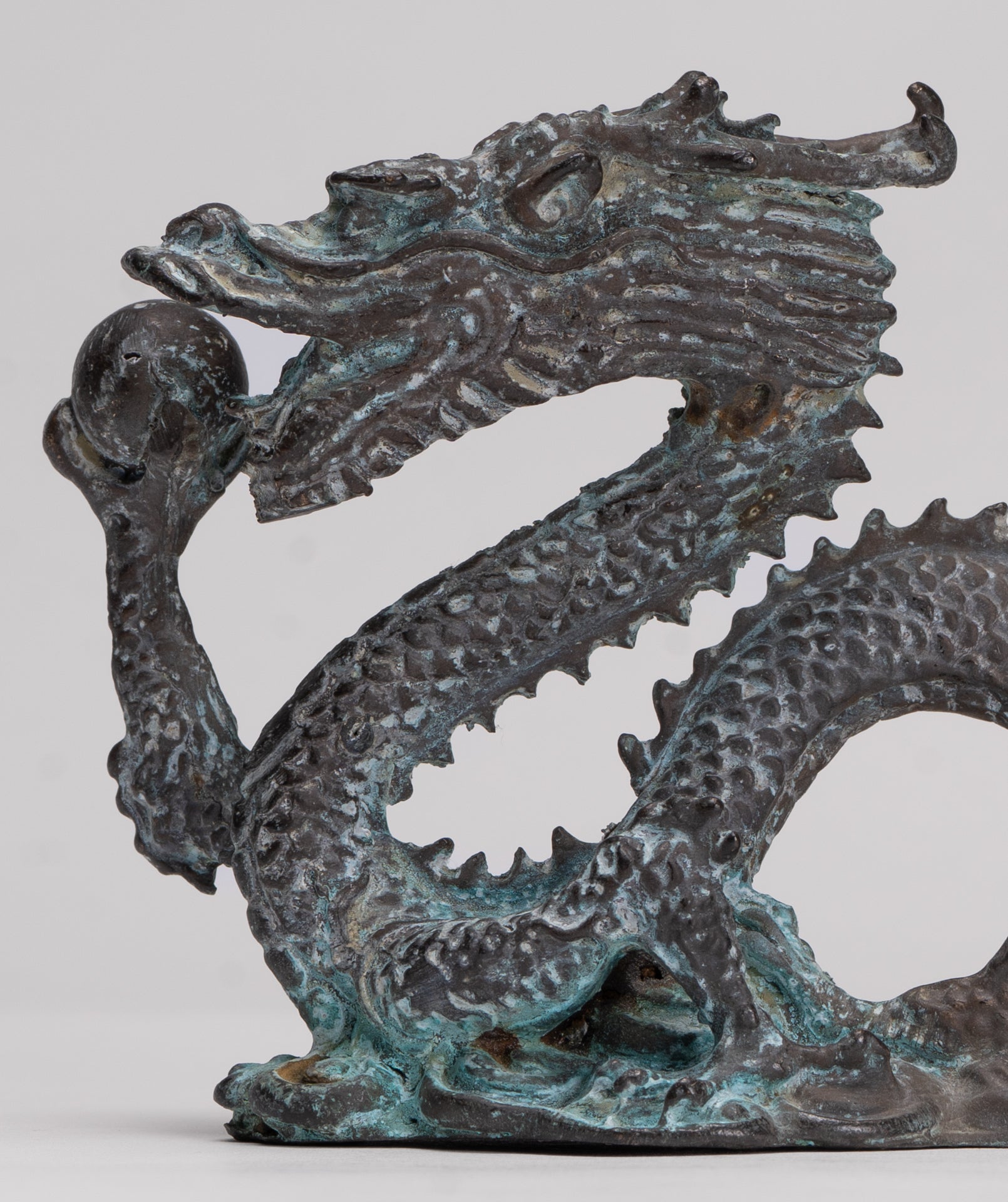Antique Chinese Style Bronze Chinese Dragon Statue - 14cm/6" (Length)