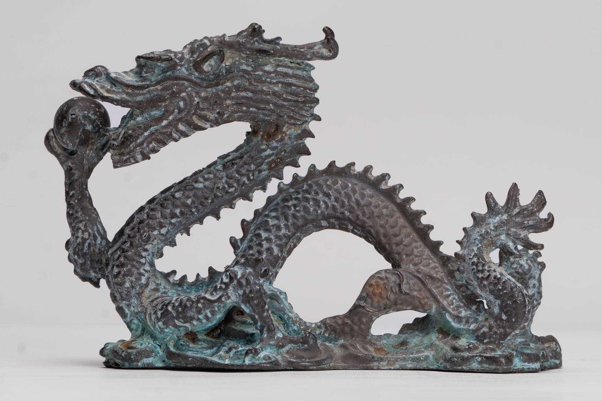 Antique Chinese Style Bronze Chinese Dragon Statue - 14cm/6" (Length)