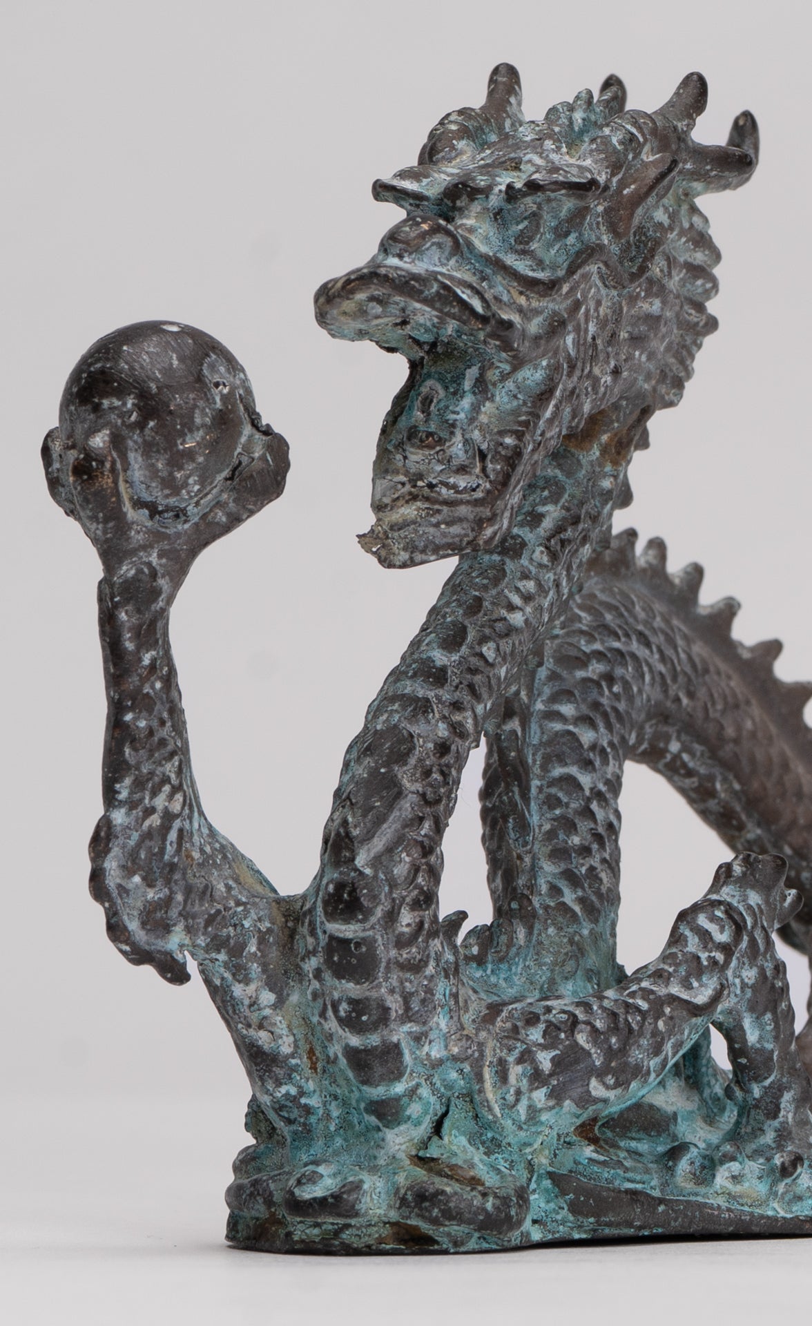Antique Chinese Style Bronze Chinese Dragon Statue - 14cm/6" (Length)