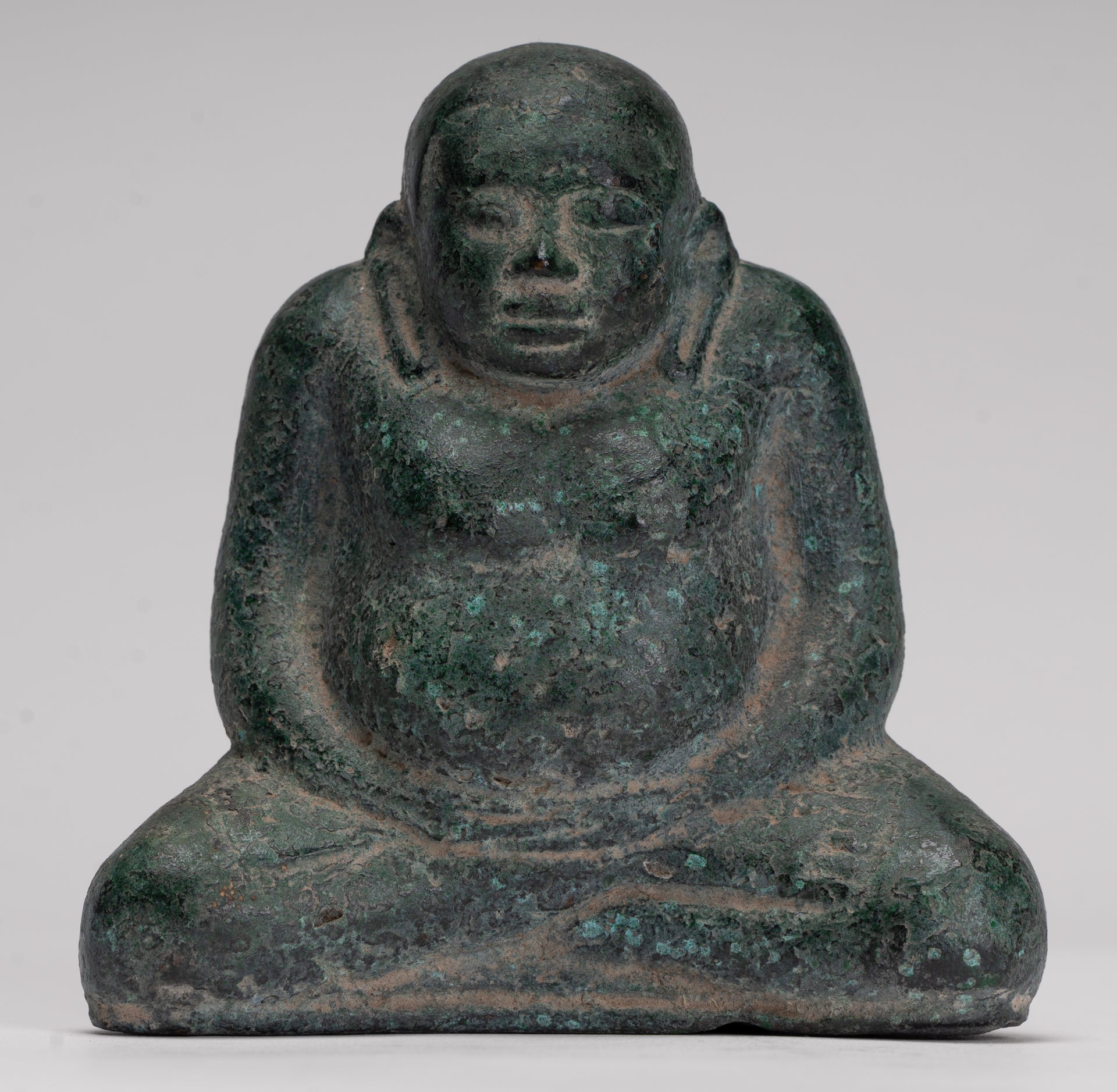 Seated Monk Statue - Antique Thai Style Bronze Phra Sangkachai Monk Statue - 11cm/4"