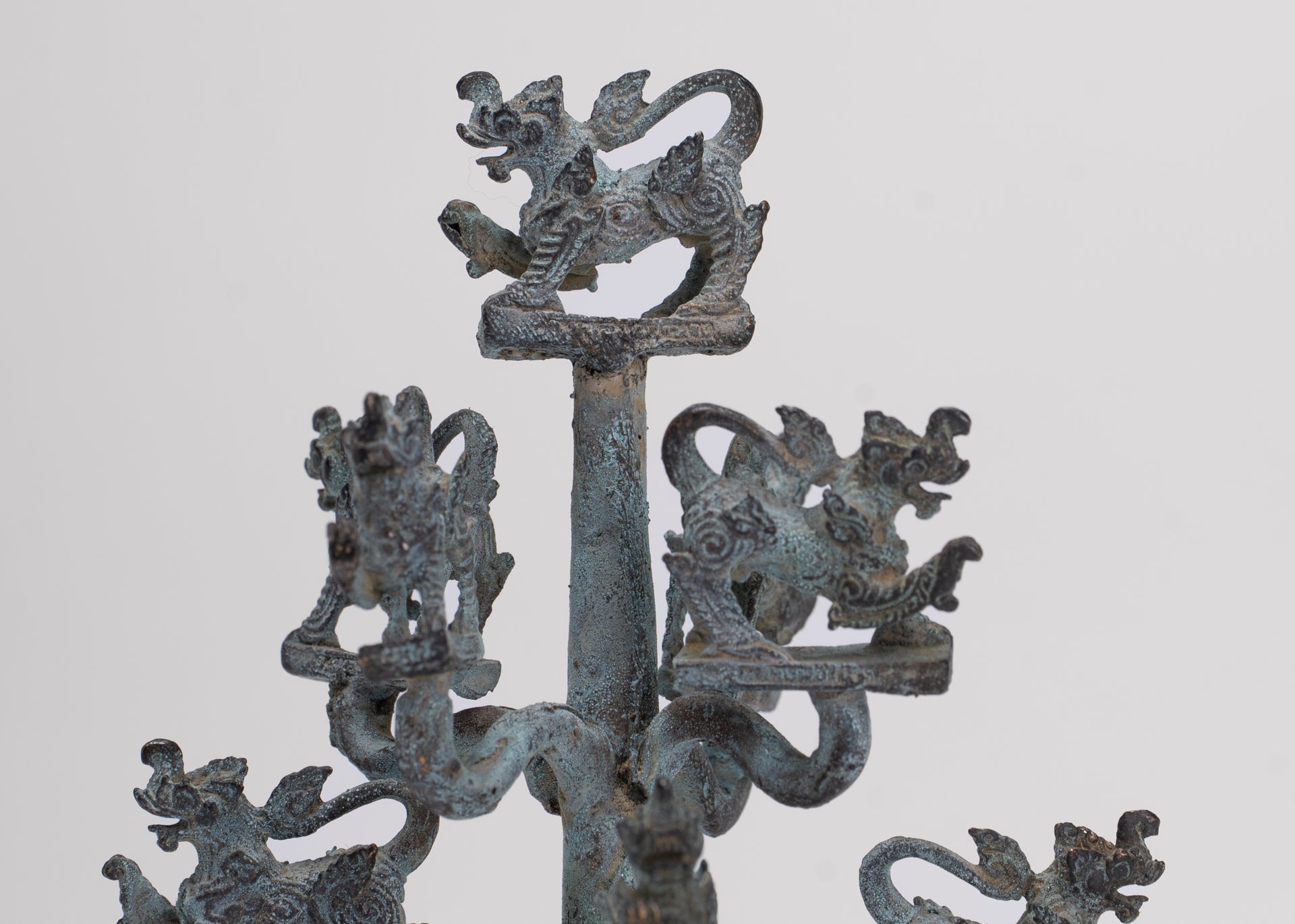 Singha Sculpture - Antique Thai Style Bronze Bodhi Tree of Thai Singha or Temple Lions/Guardians Statues - 11cm/4"