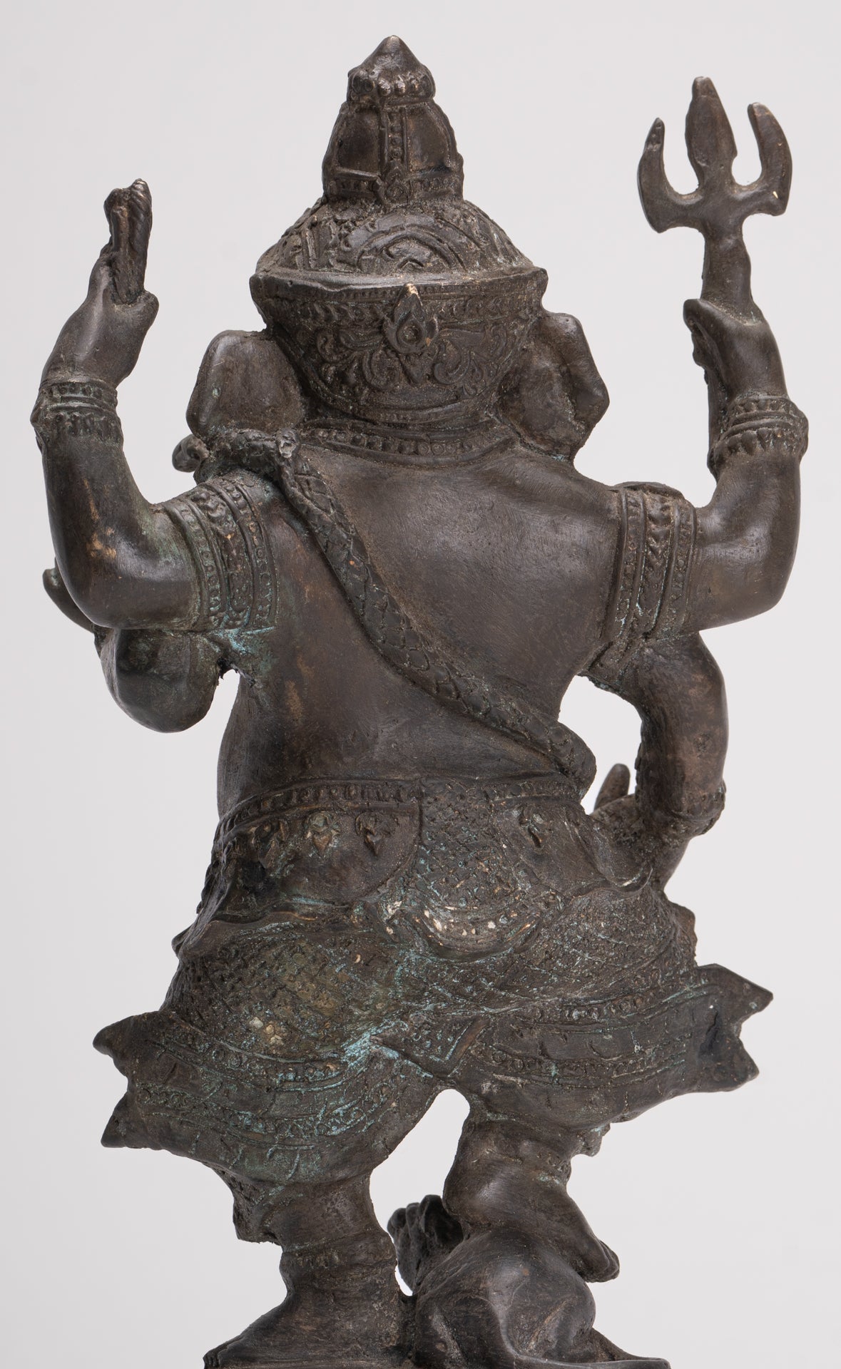 Ganesha Statue - Antique Thai Style Bronze Standing 4-Arm Ganesha Statue - 26cm/10"