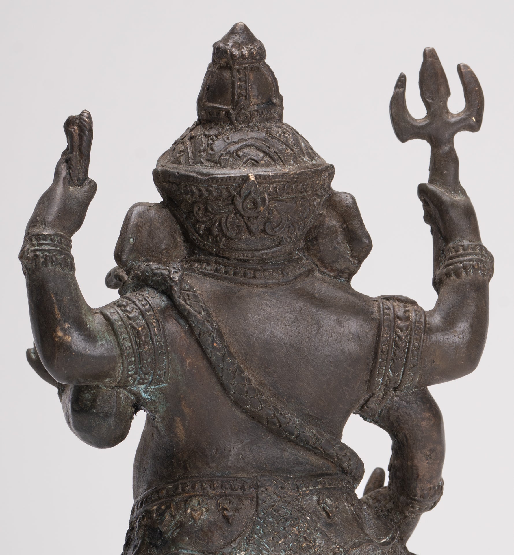 Ganesha Statue - Antique Thai Style Bronze Standing 4-Arm Ganesha Statue - 26cm/10"