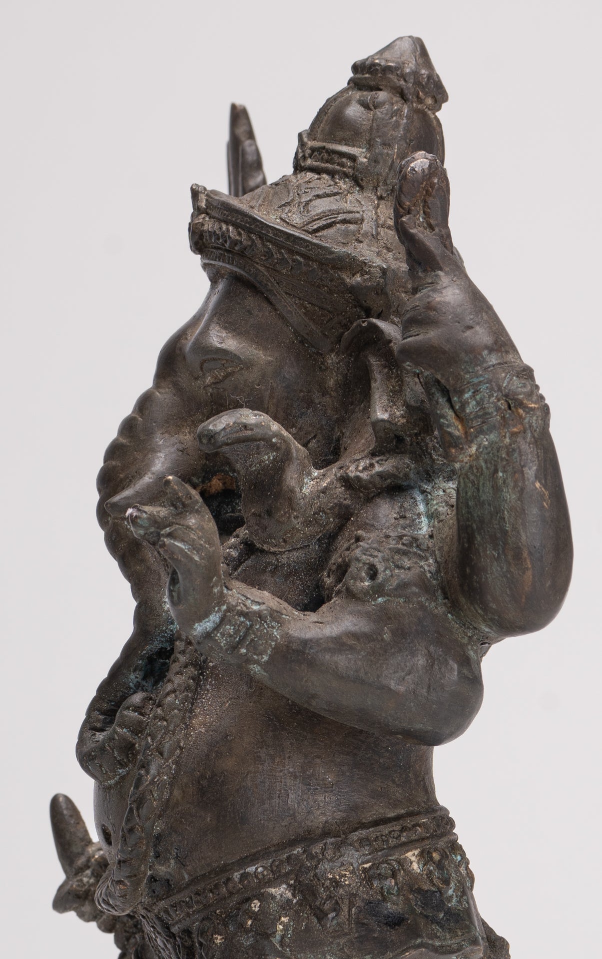 Ganesha Statue - Antique Thai Style Bronze Standing 4-Arm Ganesha Statue - 26cm/10"