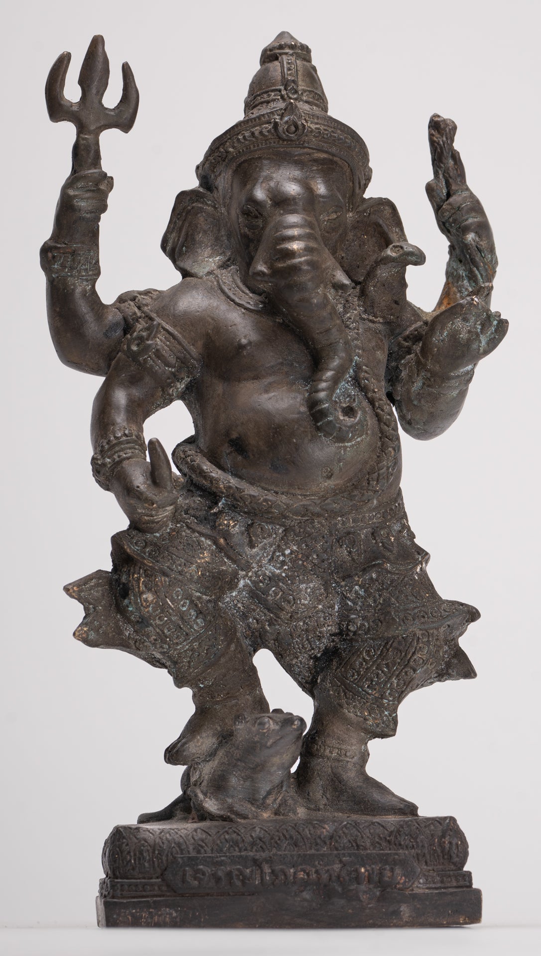 Ganesha Statue - Antique Thai Style Bronze Standing 4-Arm Ganesha Statue - 26cm/10"