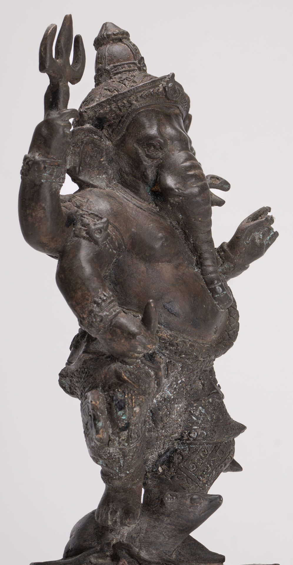 Ganesha Statue - Antique Thai Style Bronze Standing 4-Arm Ganesha Statue - 26cm/10"