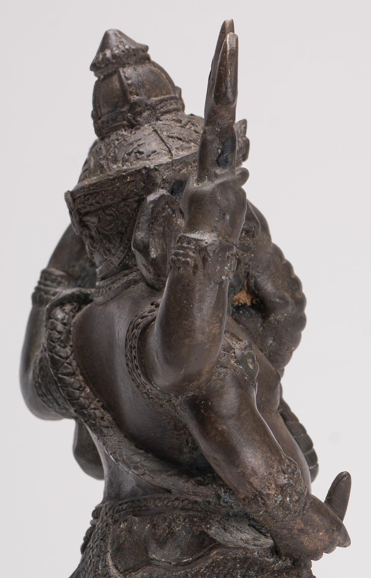 Ganesha Statue - Antique Thai Style Bronze Standing 4-Arm Ganesha Statue - 26cm/10"