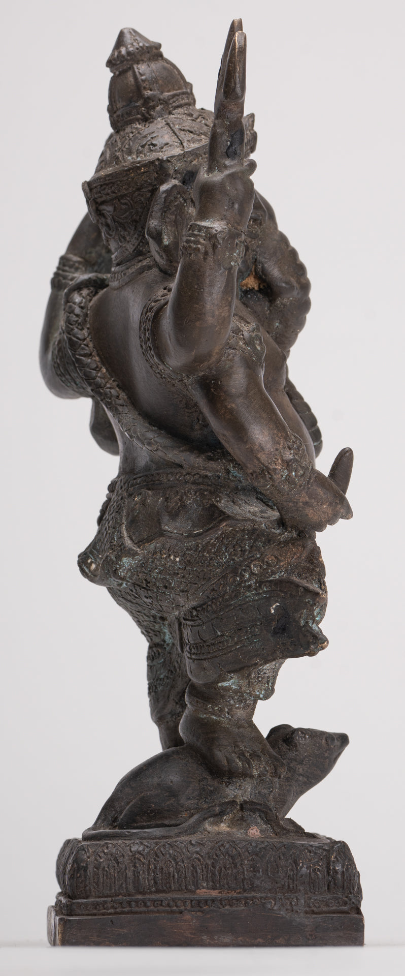 Ganesha Statue - Antique Thai Style Bronze Standing 4-Arm Ganesha Statue - 26cm/10"