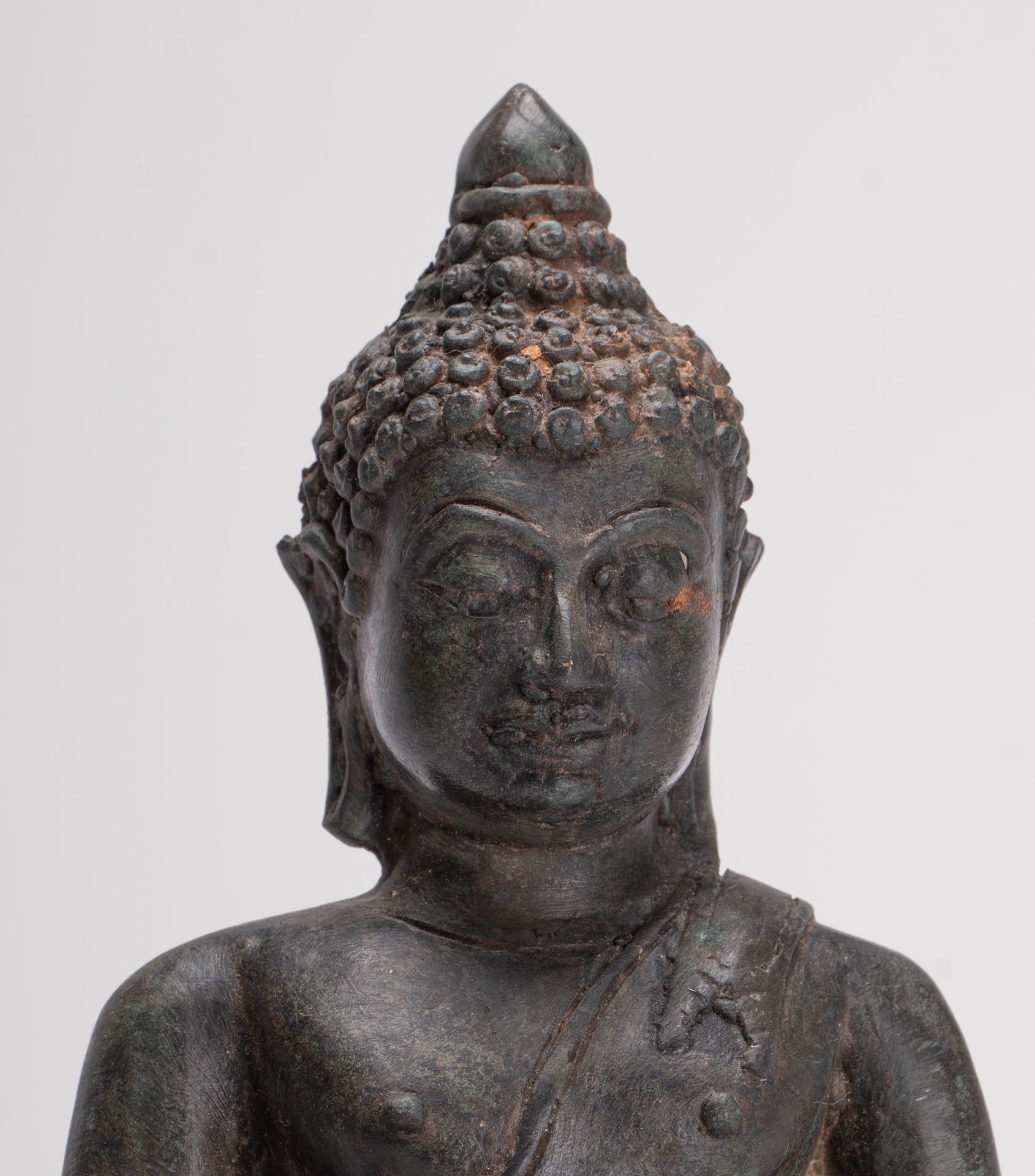 Buddha Statue - Antique Thai Style Bronze Chiang Saen Enlightenment Buddha Statue - 20cm/8"
