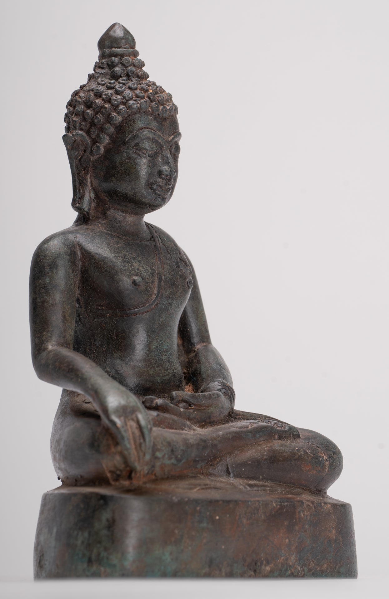 Buddha Statue - Antique Thai Style Bronze Chiang Saen Enlightenment Buddha Statue - 20cm/8"