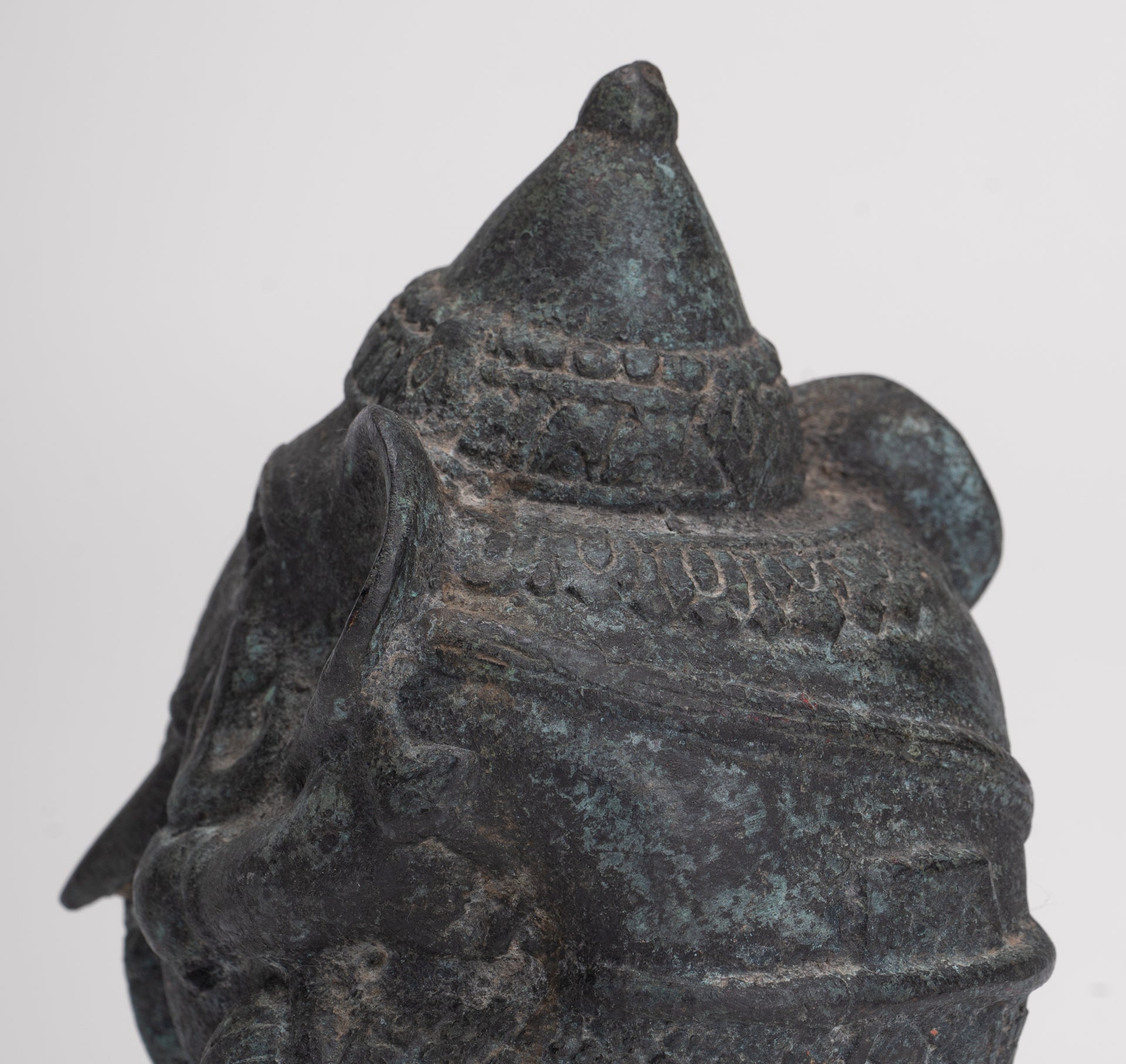 Antique Khmer Style Bronze Seated Round Elephant Statue - 14cm/6" Tall