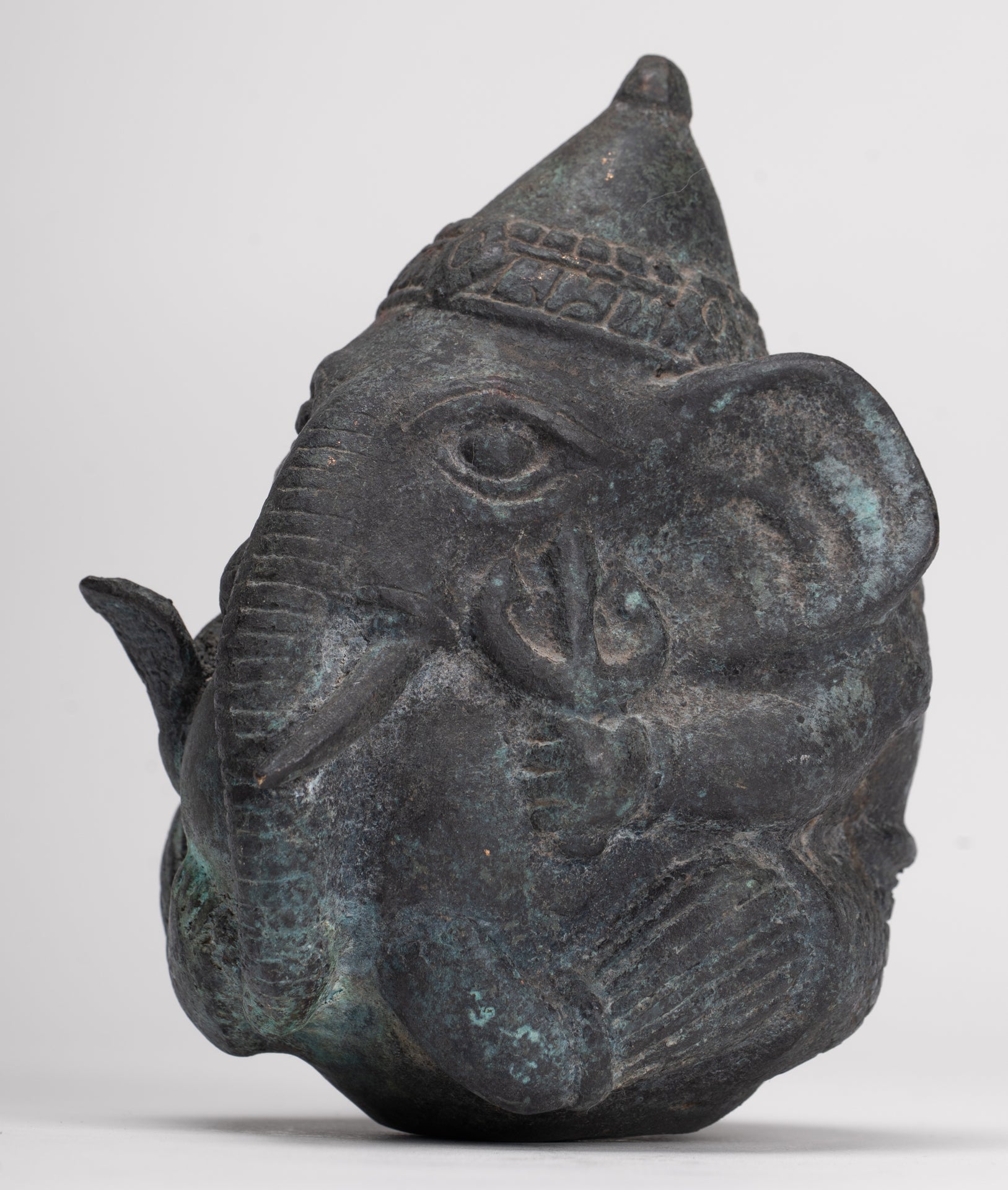 Antique Khmer Style Bronze Seated Round Elephant Statue - 14cm/6" Tall