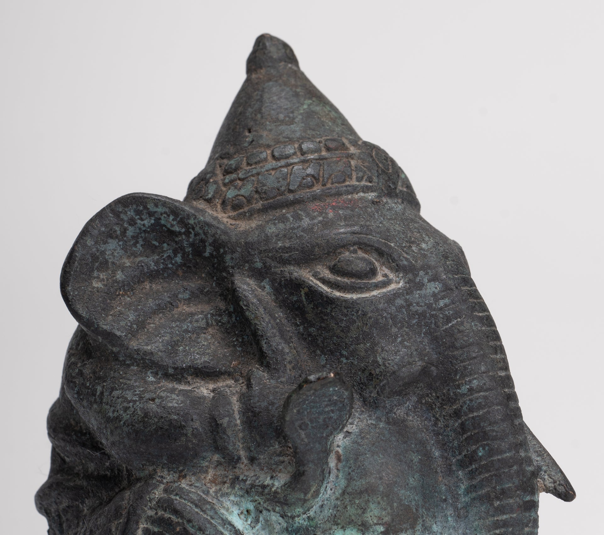 Antique Khmer Style Bronze Seated Round Elephant Statue - 14cm/6" Tall