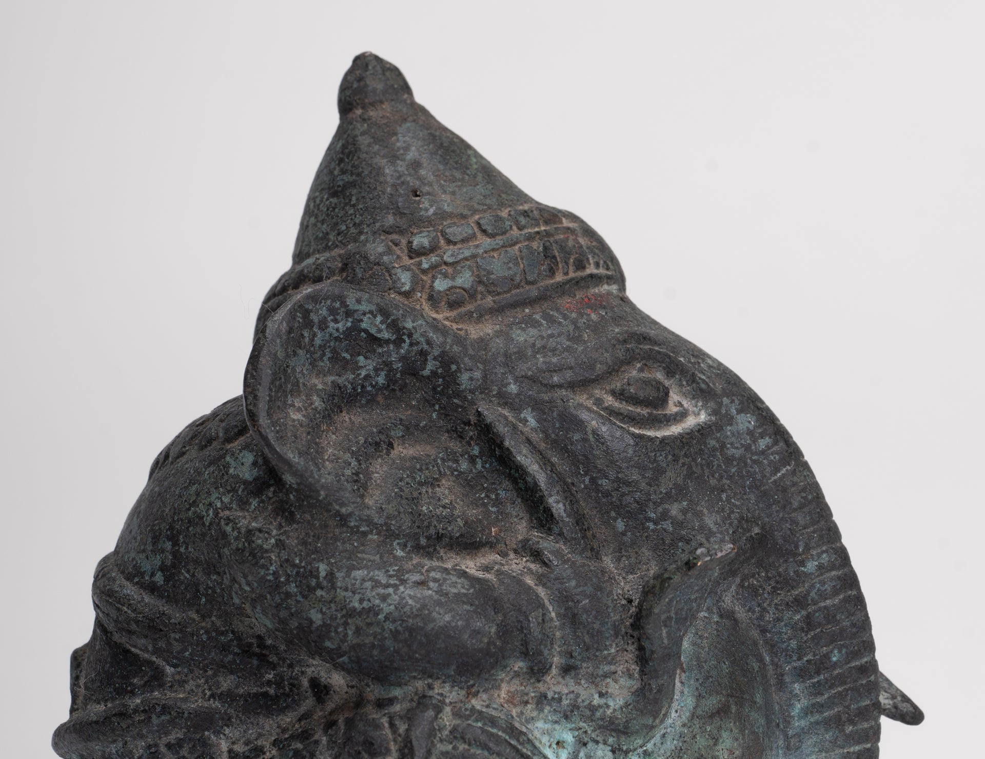 Antique Khmer Style Bronze Seated Round Elephant Statue - 14cm/6" Tall