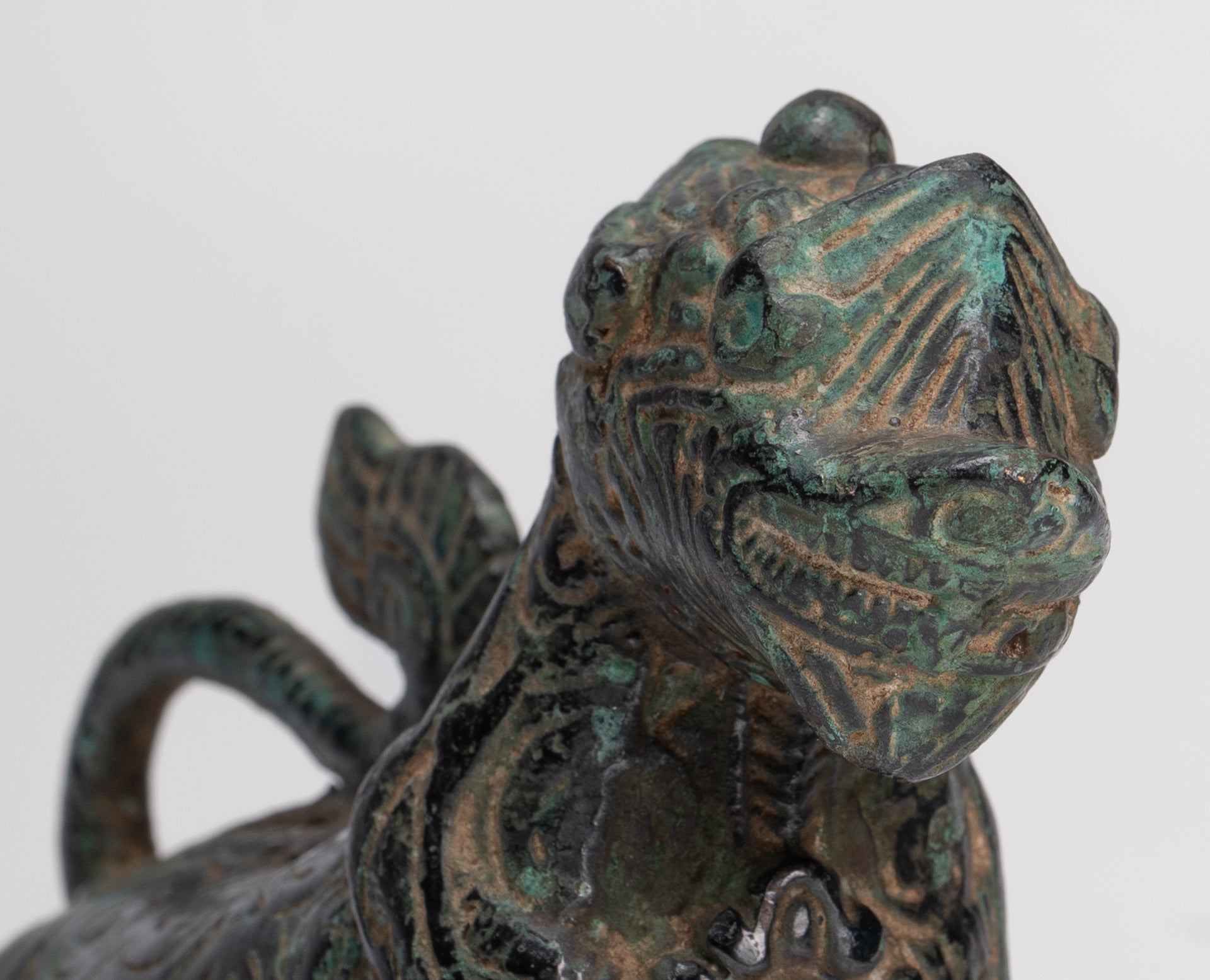 Antique Khmer Style Bronze Standing Chinthe Guardian Temple Lion - 10.5cm/4"