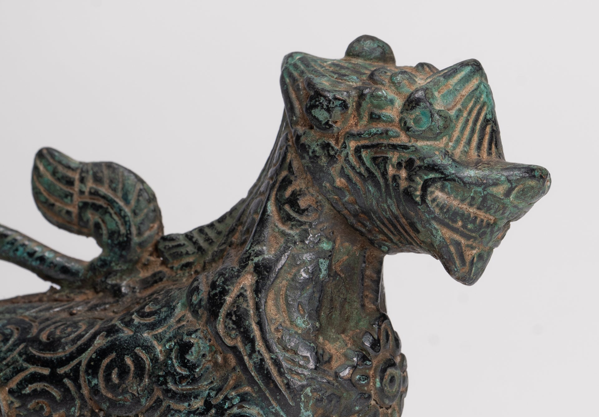 Antique Khmer Style Bronze Standing Chinthe Guardian Temple Lion - 10.5cm/4"