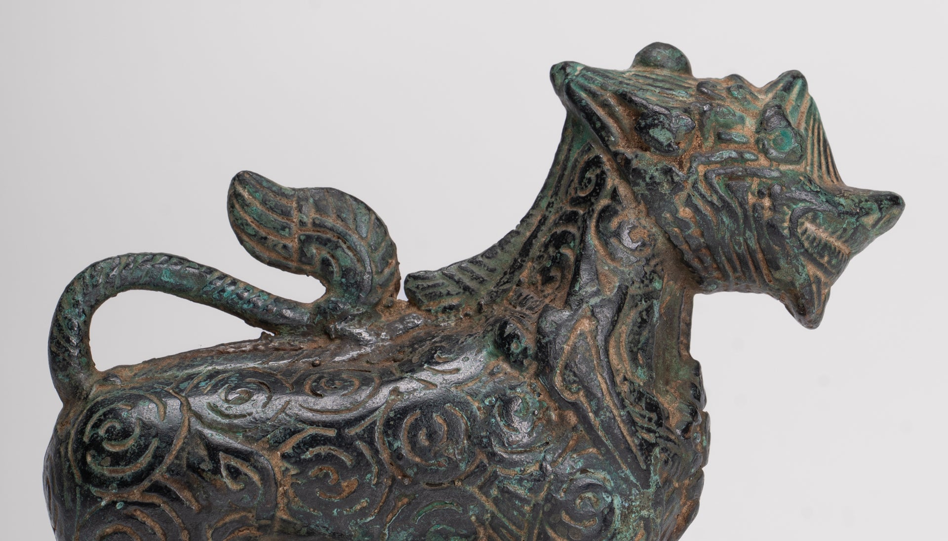 Antique Khmer Style Bronze Standing Chinthe Guardian Temple Lion - 10.5cm/4"