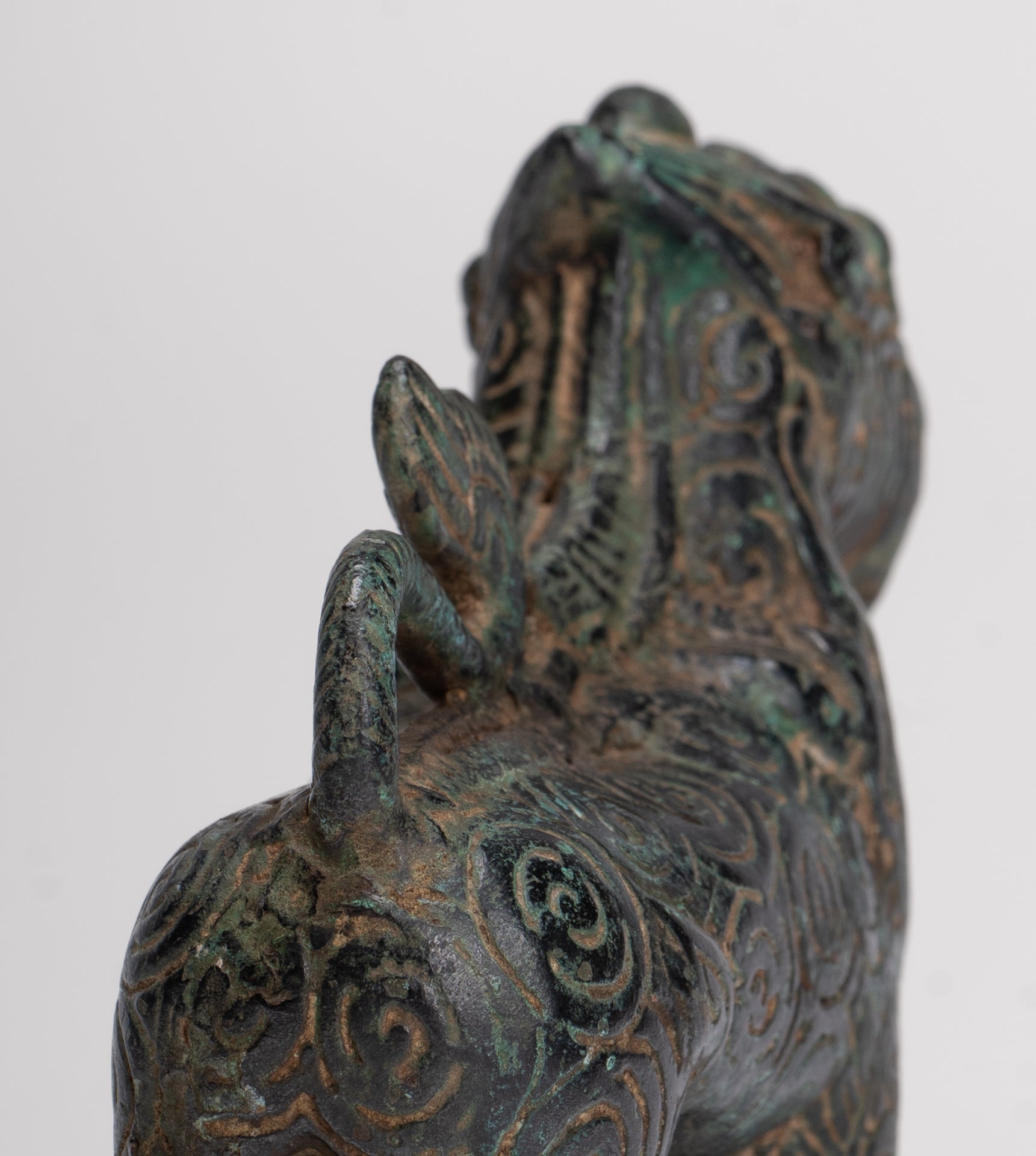 Antique Khmer Style Bronze Standing Chinthe Guardian Temple Lion - 10.5cm/4"