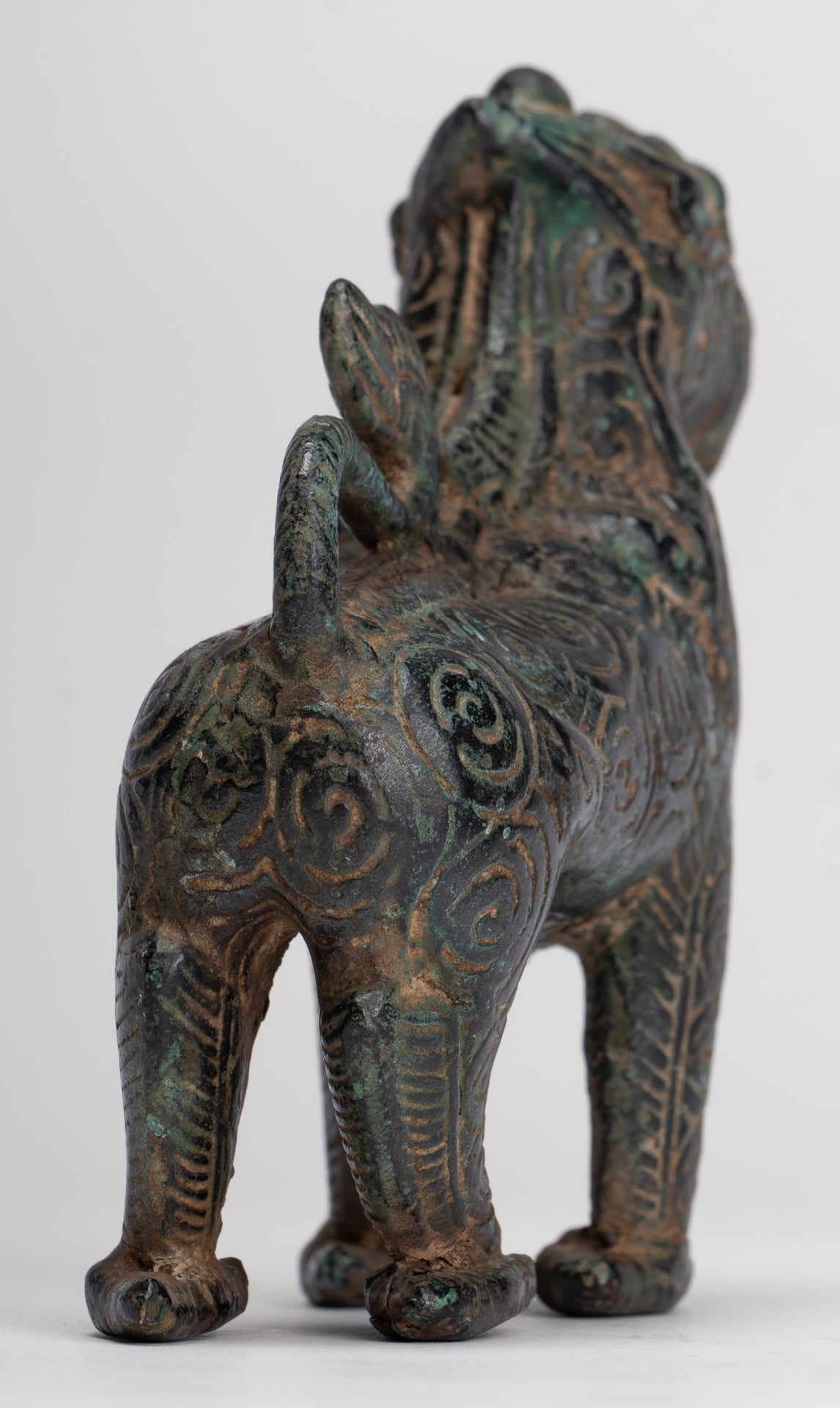 Antique Khmer Style Bronze Standing Chinthe Guardian Temple Lion - 10.5cm/4"