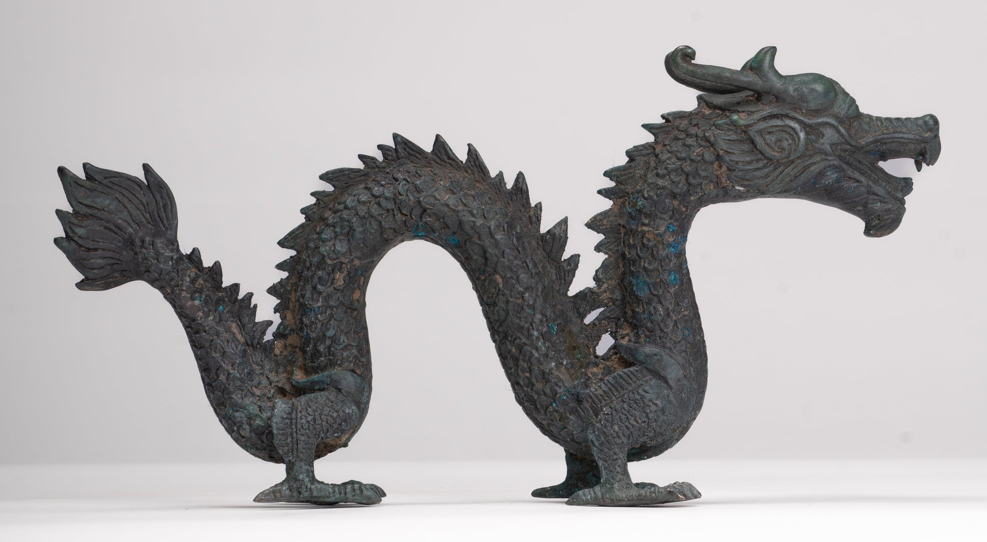 Antique Chinese Style Bronze Dragon Statue - 27cm/11"