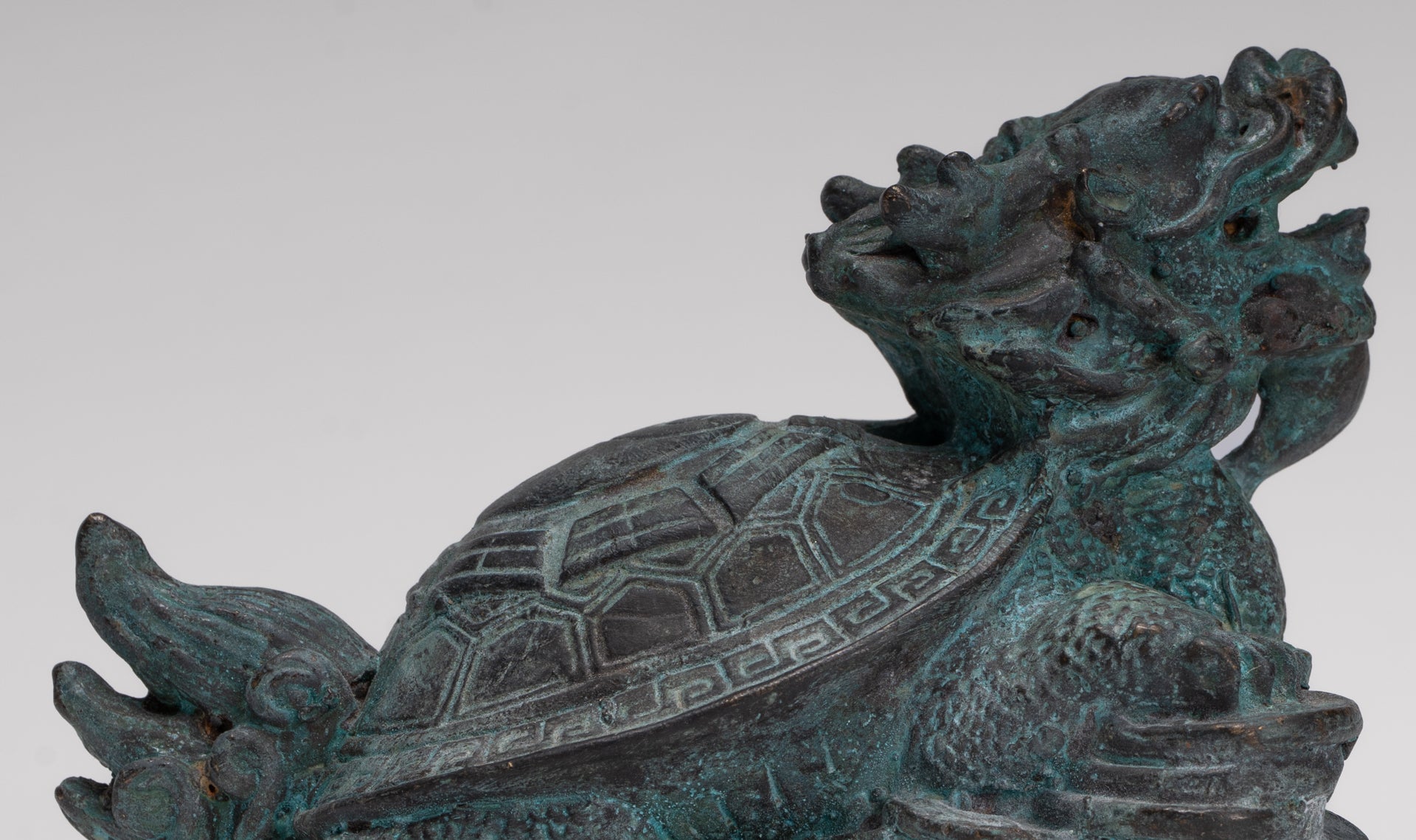 Antique Chinese Style Bronze Dragon Turtle or Tortoise Statue - 10cm/4"