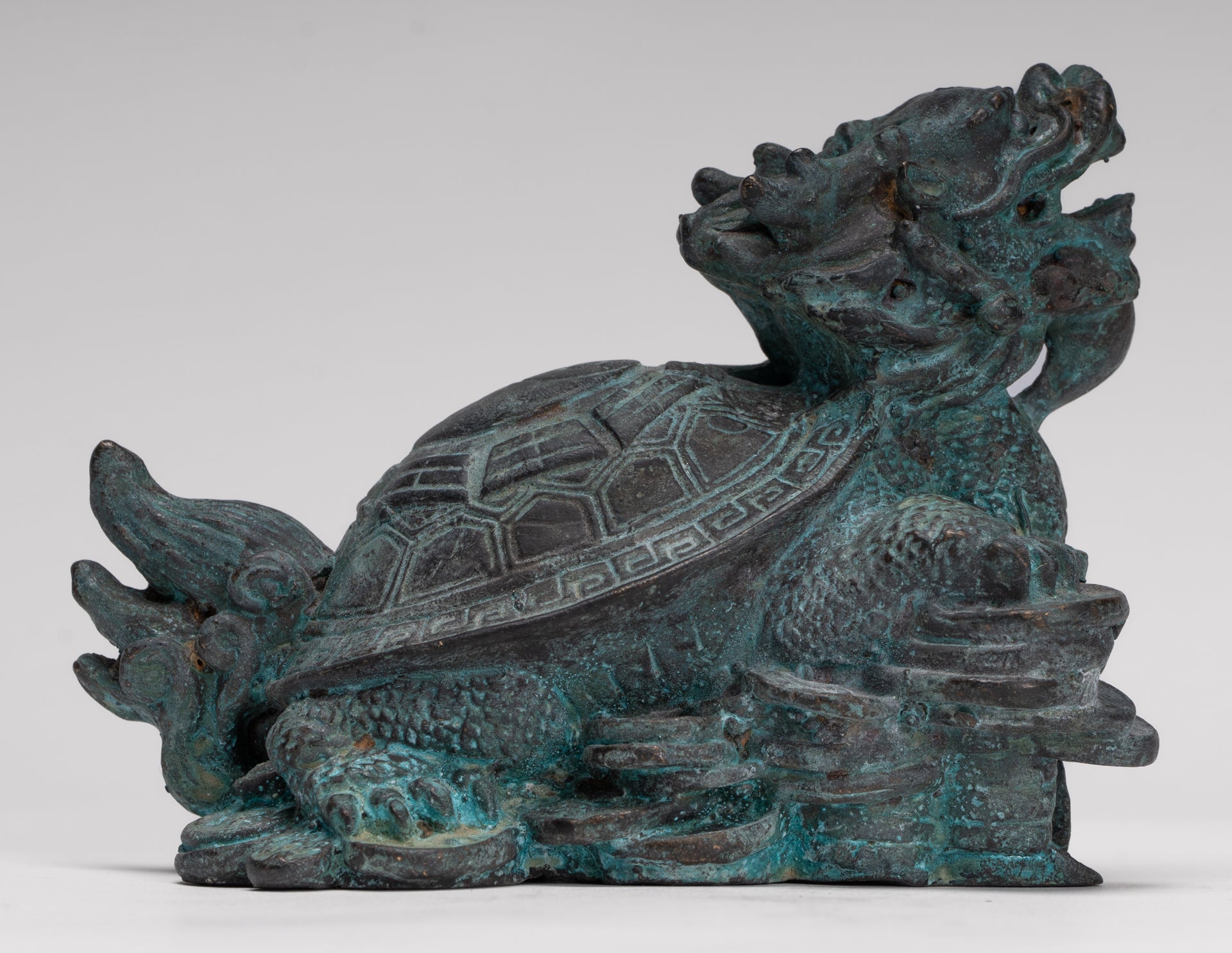 Antique Chinese Style Bronze Dragon Turtle or Tortoise Statue - 10cm/4"