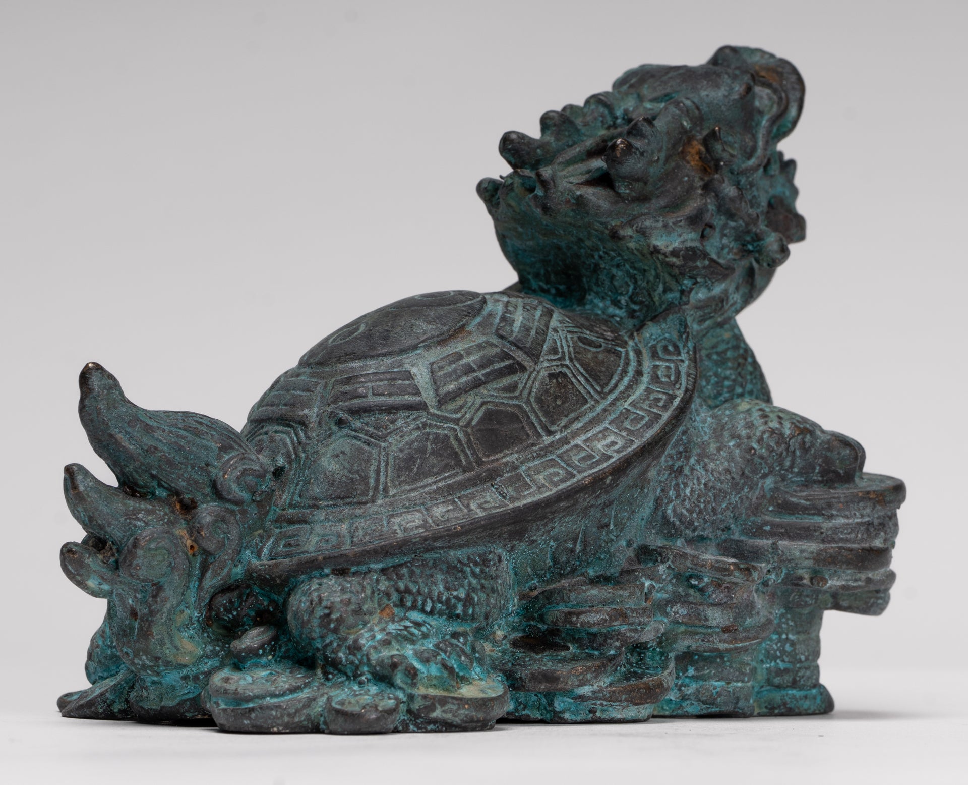 Antique Chinese Style Bronze Dragon Turtle or Tortoise Statue - 10cm/4"