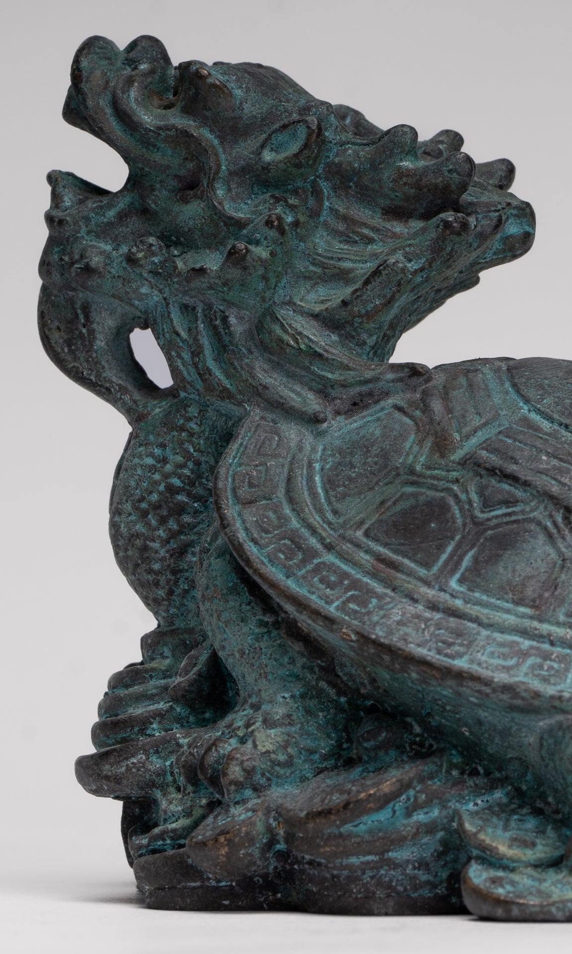 Antique Chinese Style Bronze Dragon Turtle or Tortoise Statue - 10cm/4"