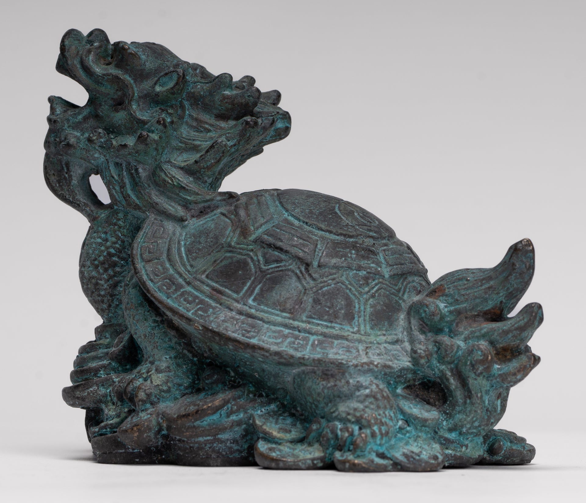 Antique Chinese Style Bronze Dragon Turtle or Tortoise Statue - 10cm/4"