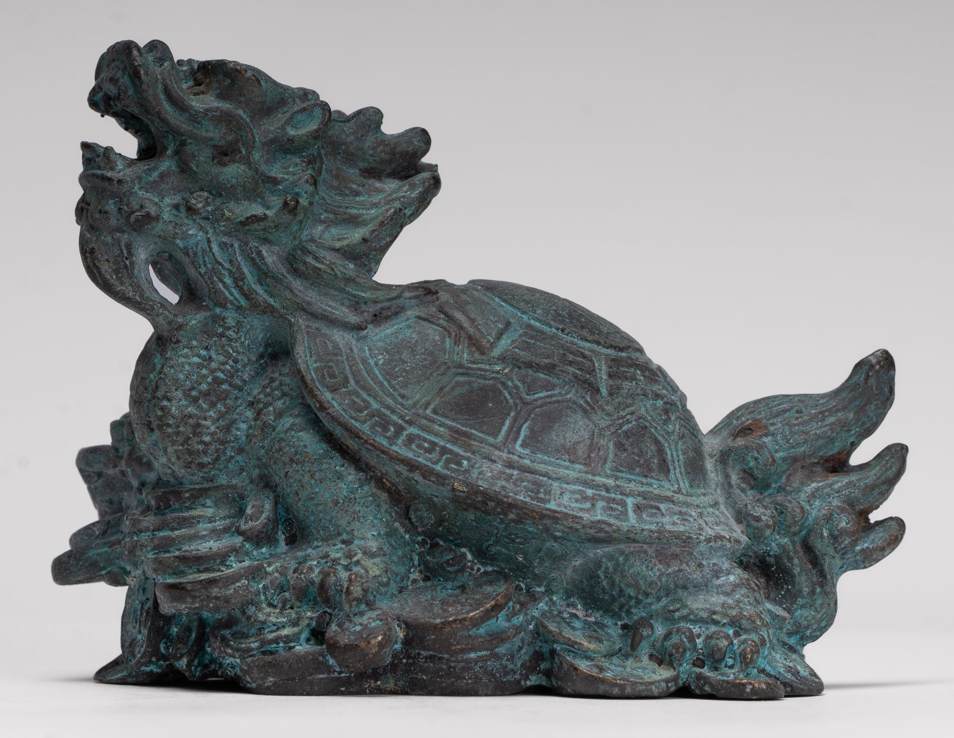 Antique Chinese Style Bronze Dragon Turtle or Tortoise Statue - 10cm/4"