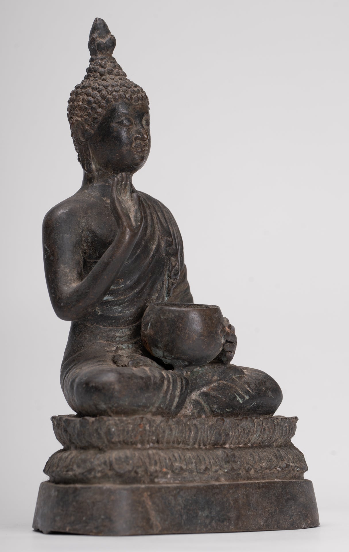 Antique Thai Style Bronze Chiang Saen Abhaya Protection Buddha Statue - 22cm/9"