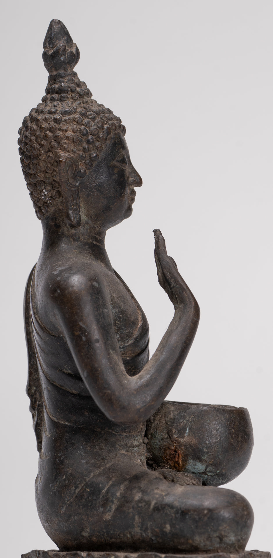 Antique Thai Style Bronze Chiang Saen Abhaya Protection Buddha Statue - 22cm/9"