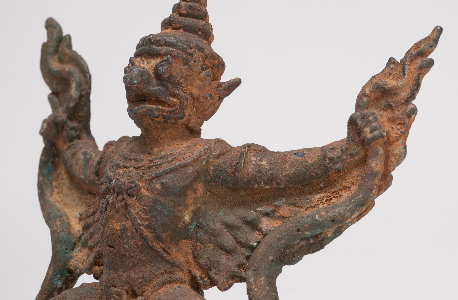 Antique Thai Style Standing  Bronze Vishnu Garuda Statue - 20cm/8"