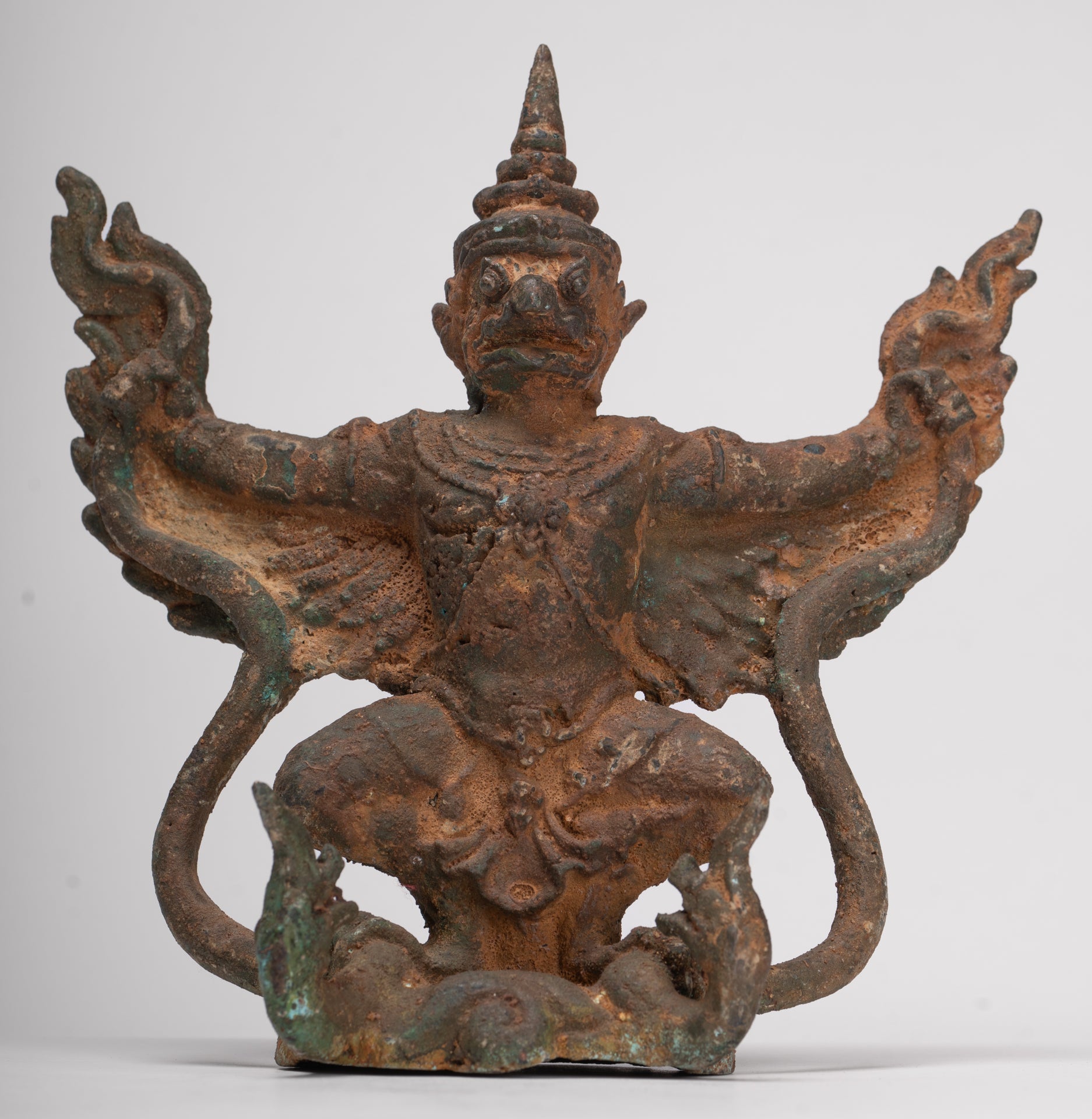 Antique Thai Style Standing  Bronze Vishnu Garuda Statue - 20cm/8"