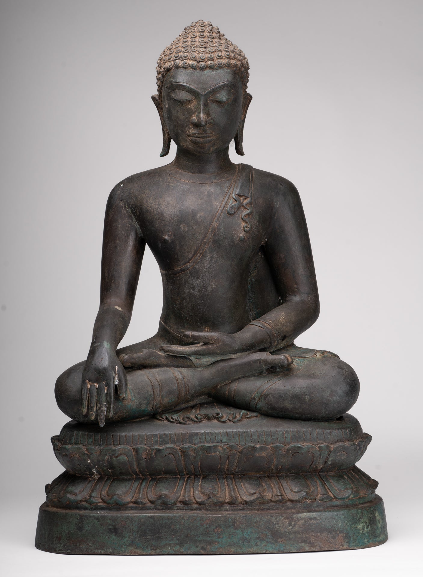 Buddha Statue - Antique Srivijaya Style Seated Enlightenment Buddha Statue - 63cm/25"