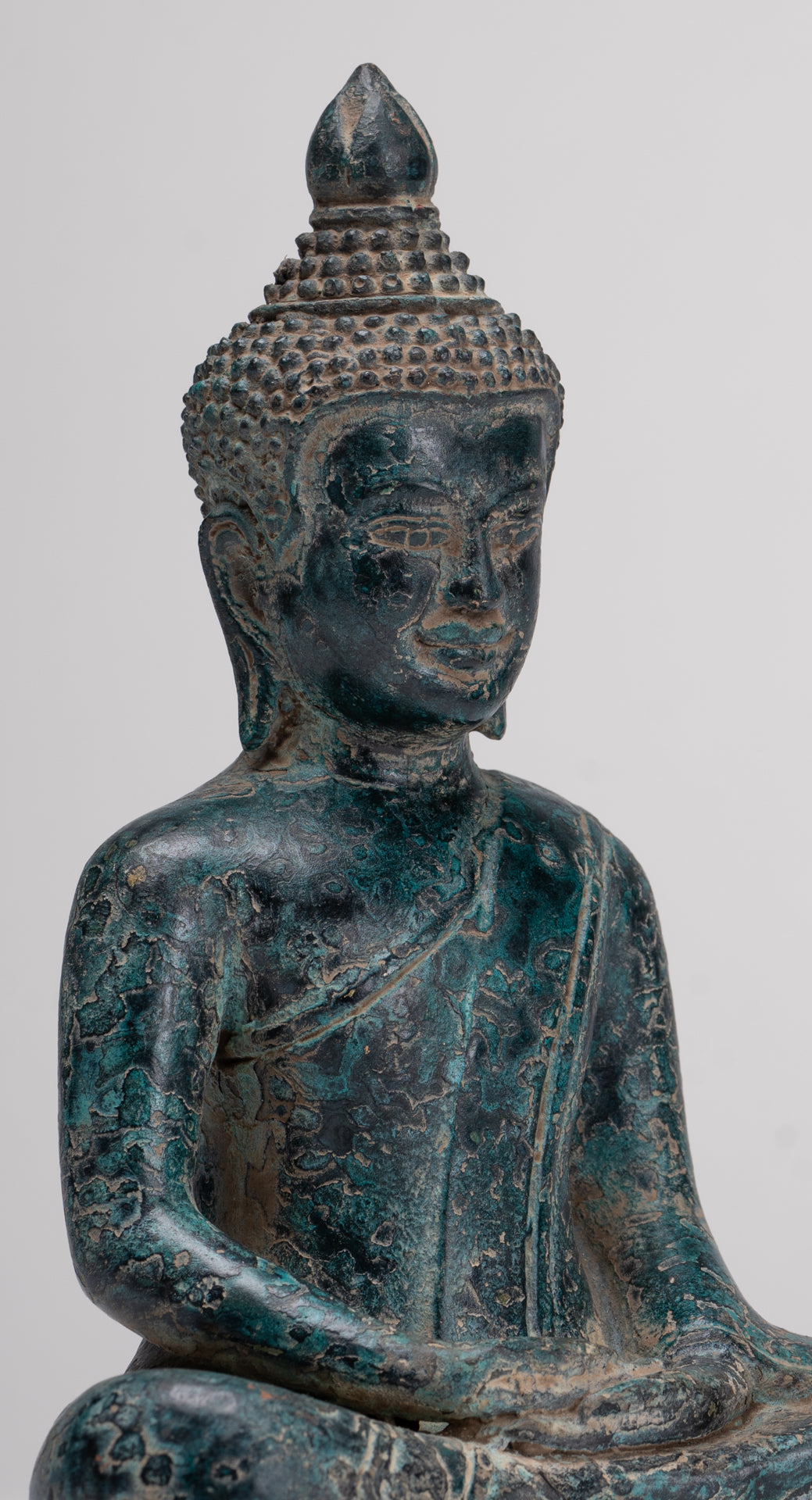 Buddha Statue - Antique Khmer Style Bronze Meditation Buddha Statue - 18cm/7"