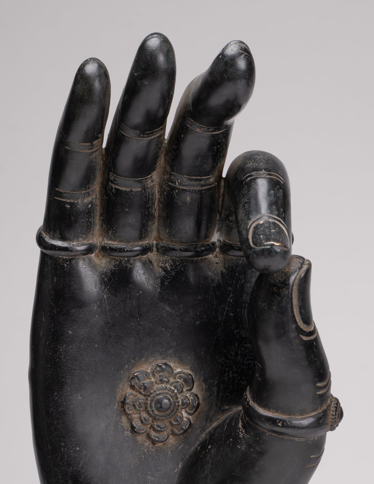 Mounted Antique Khmer Style Southeast Asia Bronze Teaching Hand - 43cm/17"