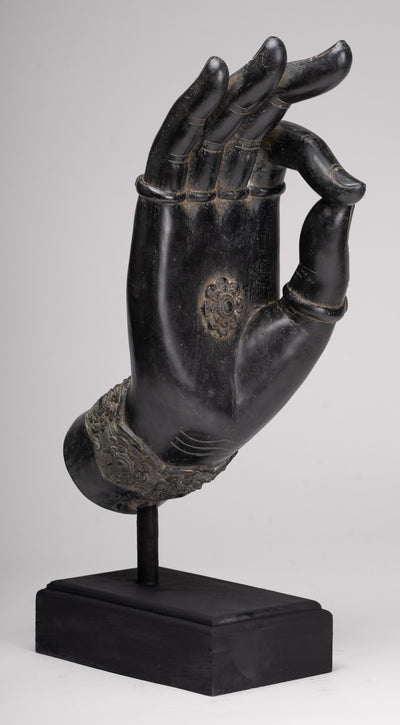 Mounted Antique Khmer Style Southeast Asia Bronze Teaching Hand - 43cm/17"