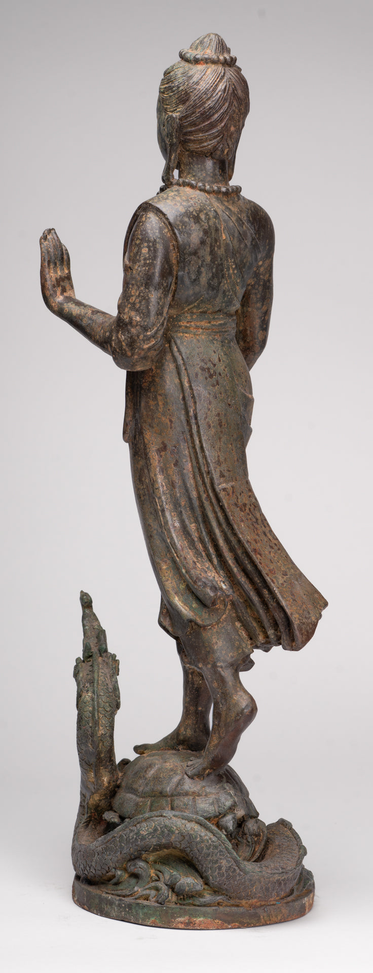 Antique Thai Style Bronze Standing Shiva with Turtle and Naga - 58cm/23"