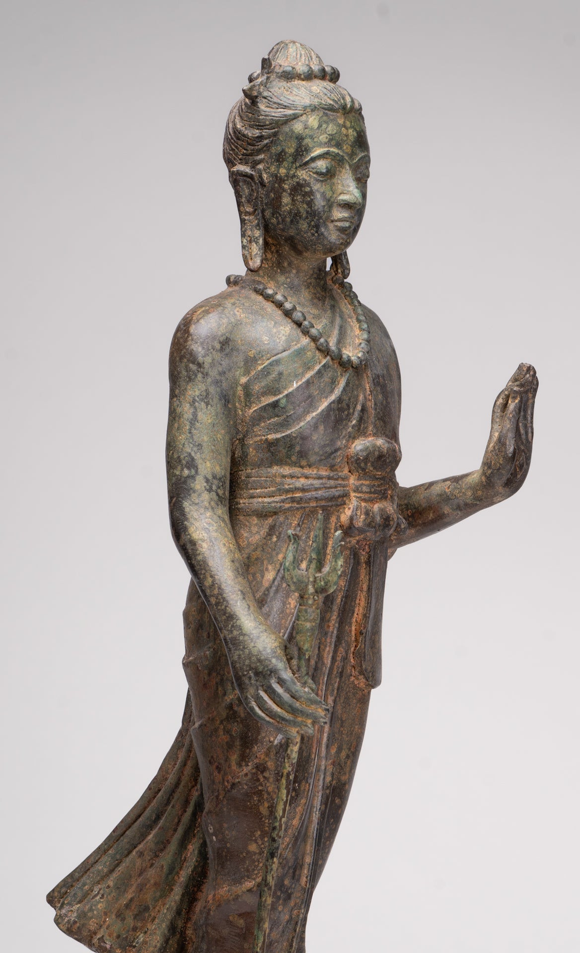 Antique Thai Style Bronze Standing Shiva with Turtle and Naga - 58cm/23"