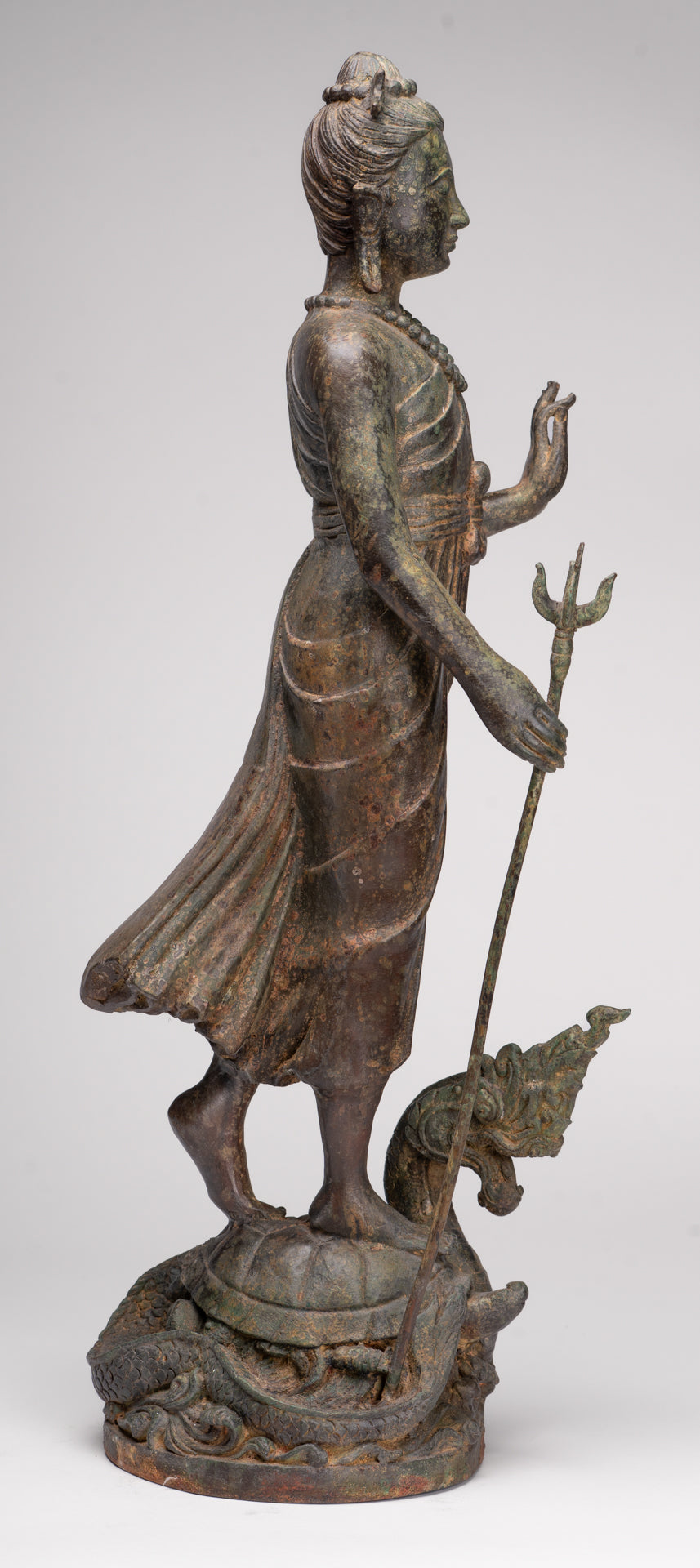 Antique Thai Style Bronze Standing Shiva with Turtle and Naga - 58cm/23"