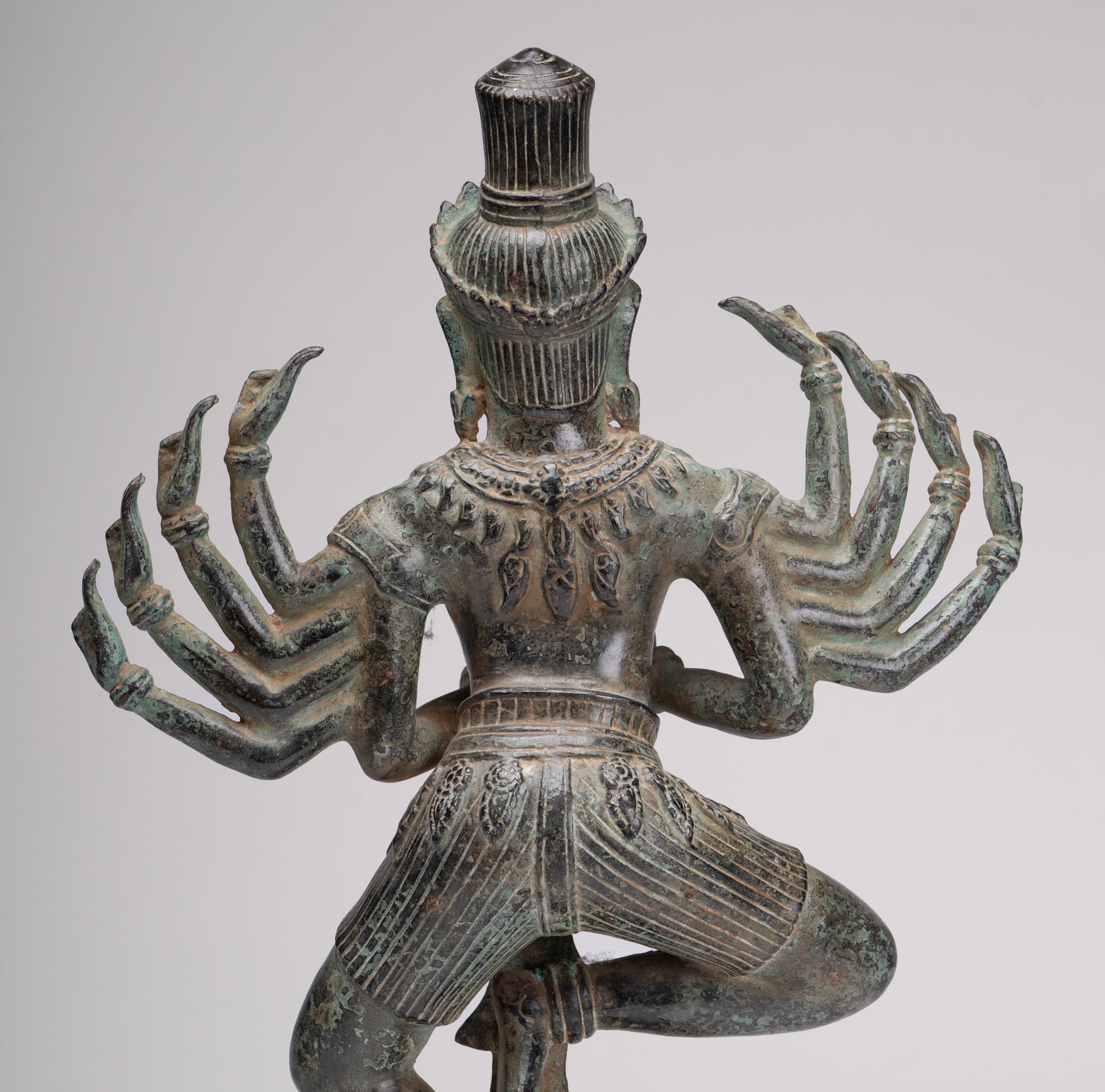 Shiva Statue - Antique Khmer Style Bronze Bayon Ardhaparyanka Shiva - 10 Arms - 46cm/18"