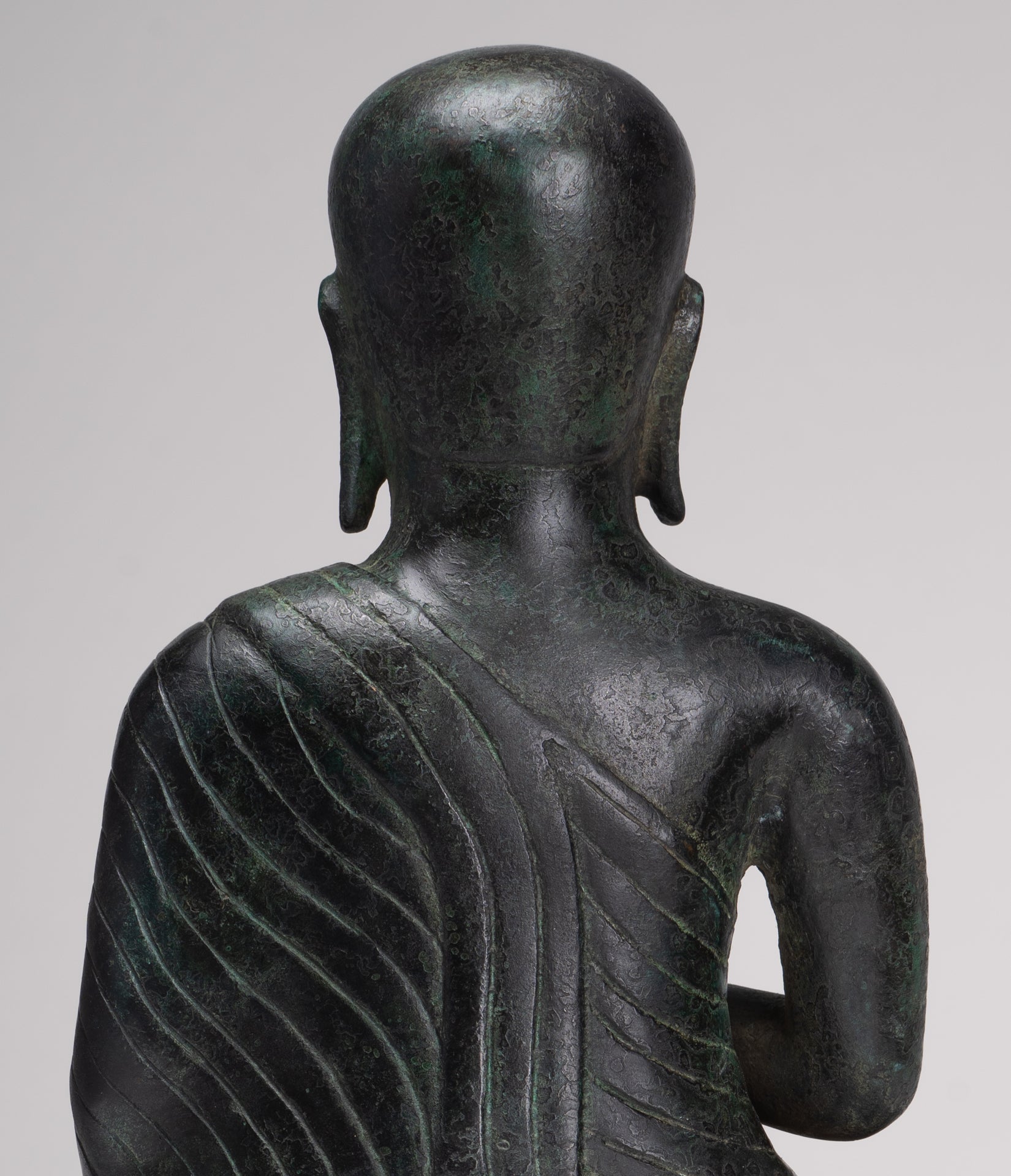 Antique Thai Style Seated Bronze Monk Statue - 33cm/13"