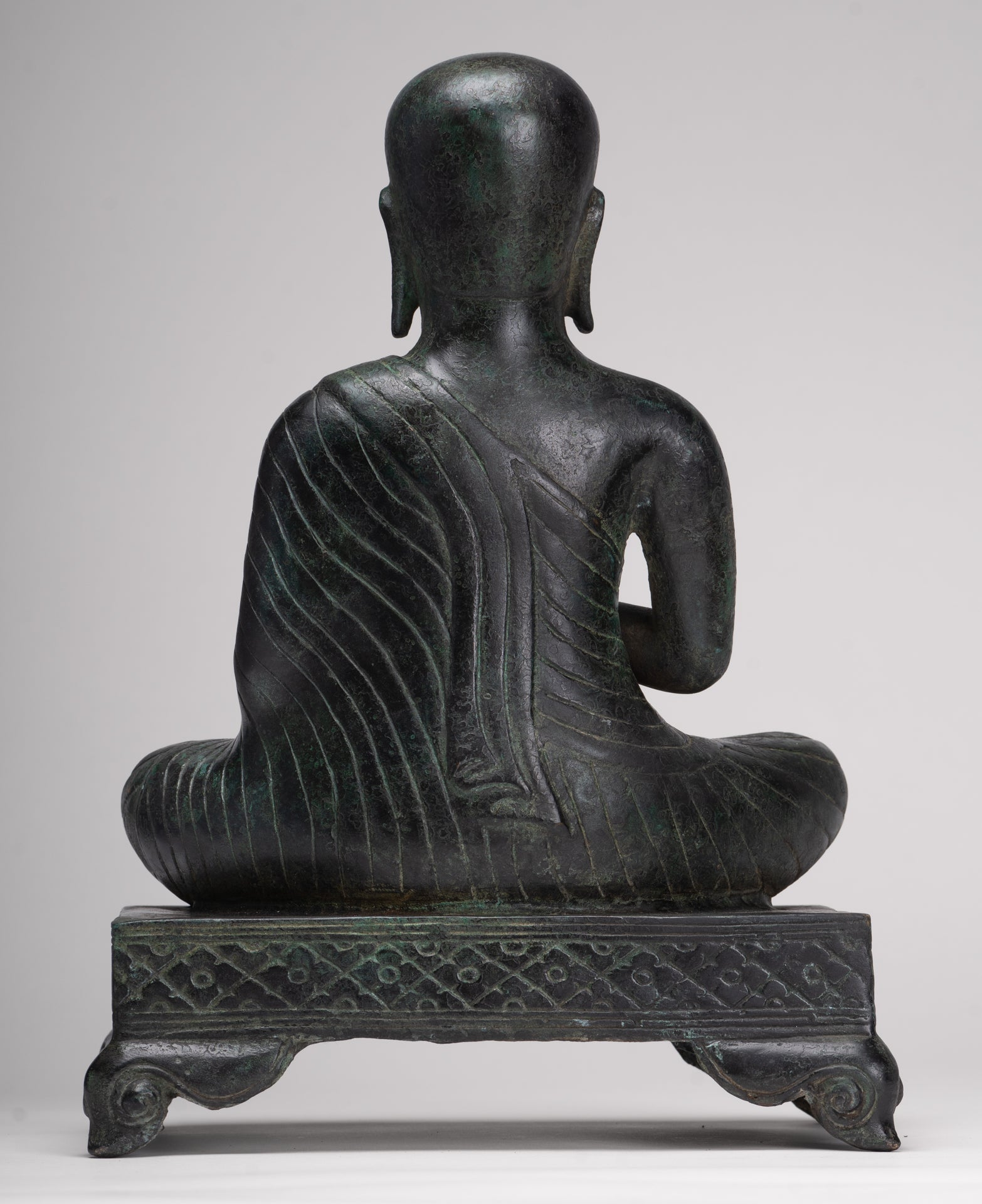 Antique Thai Style Seated Bronze Monk Statue - 33cm/13"