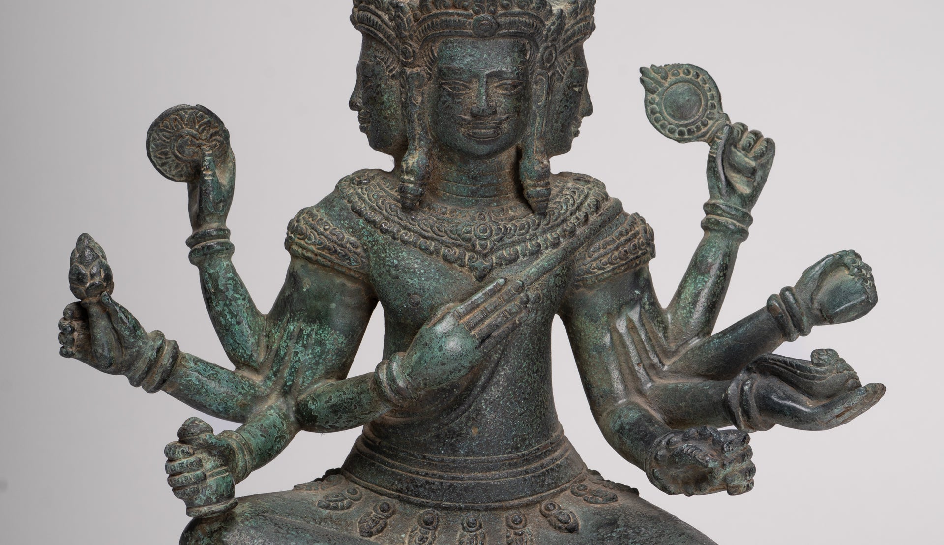 Brahma Statue - Antique Khmer Style Bronze Angkor Wat Brahma - Hindu God Creation - 38cm/15"